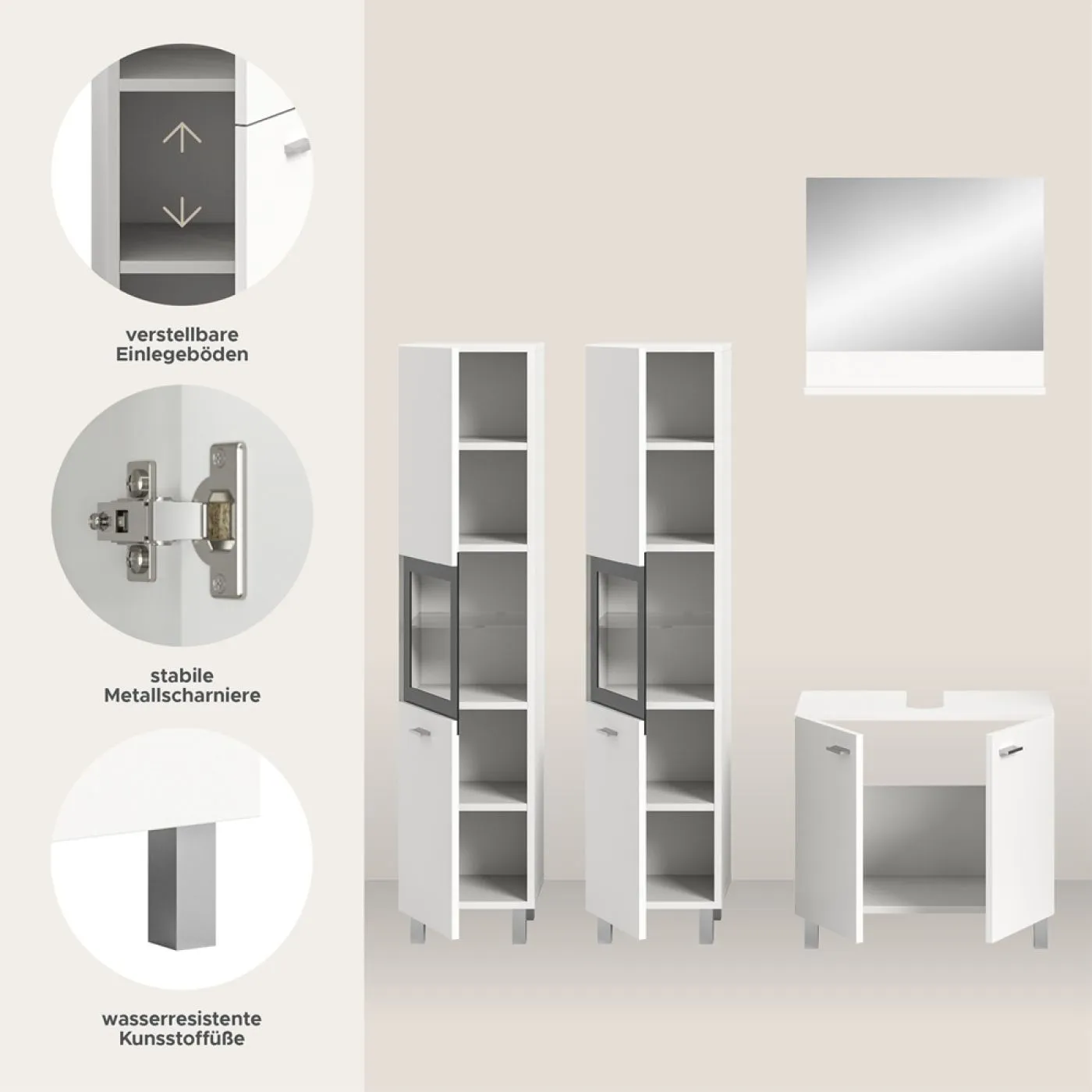 Badezimmer Set Boston 3 | 4-teilig | weiß