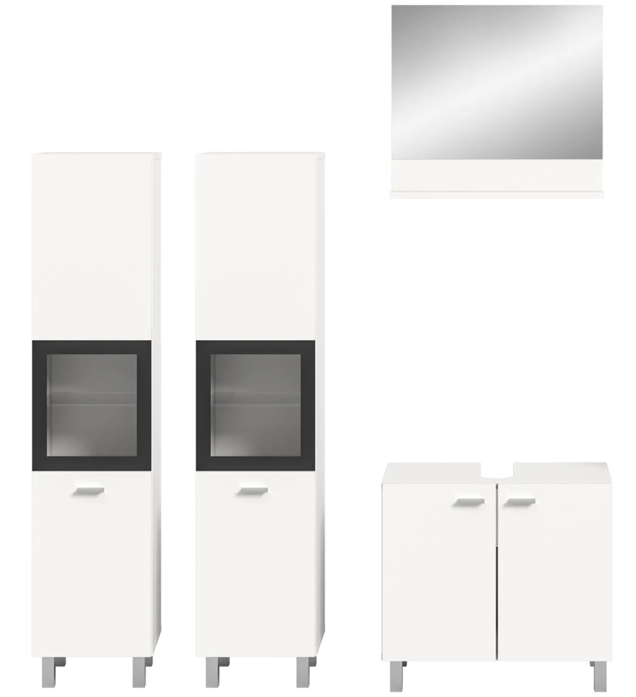 Badezimmer Set Boston 3 | 4-teilig | weiß | mit Aufsatzleuchte & Glasbodenclip