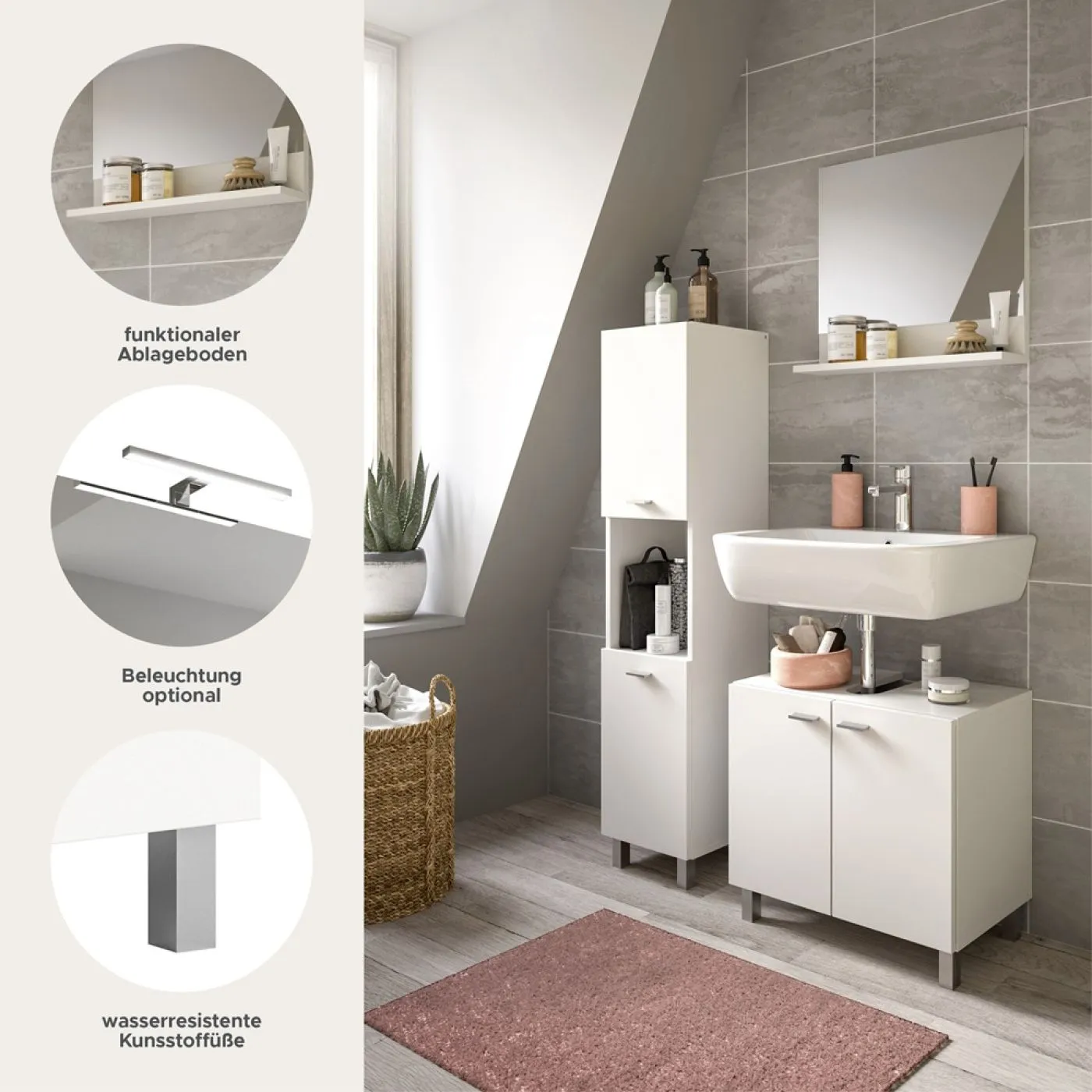 Badezimmer Set Boston | 3-teilig | weiß