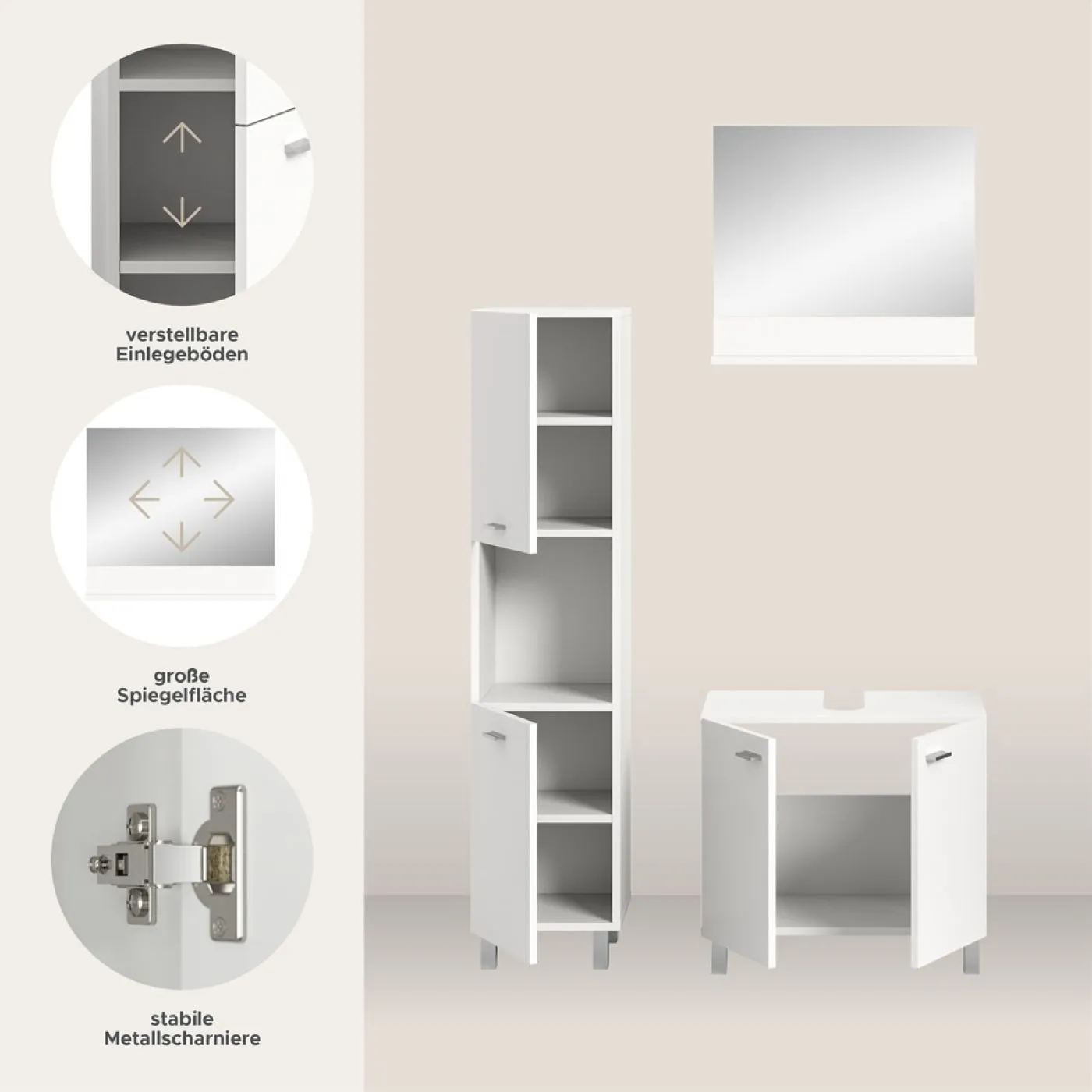 Badezimmer Set Boston | 3-teilig | weiß