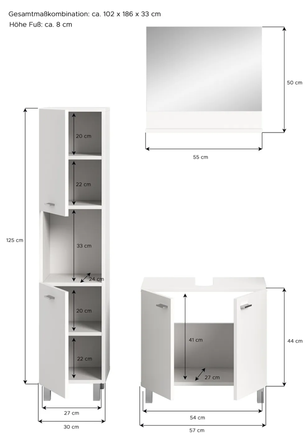 Badezimmer Set Boston | 3-teilig | weiß