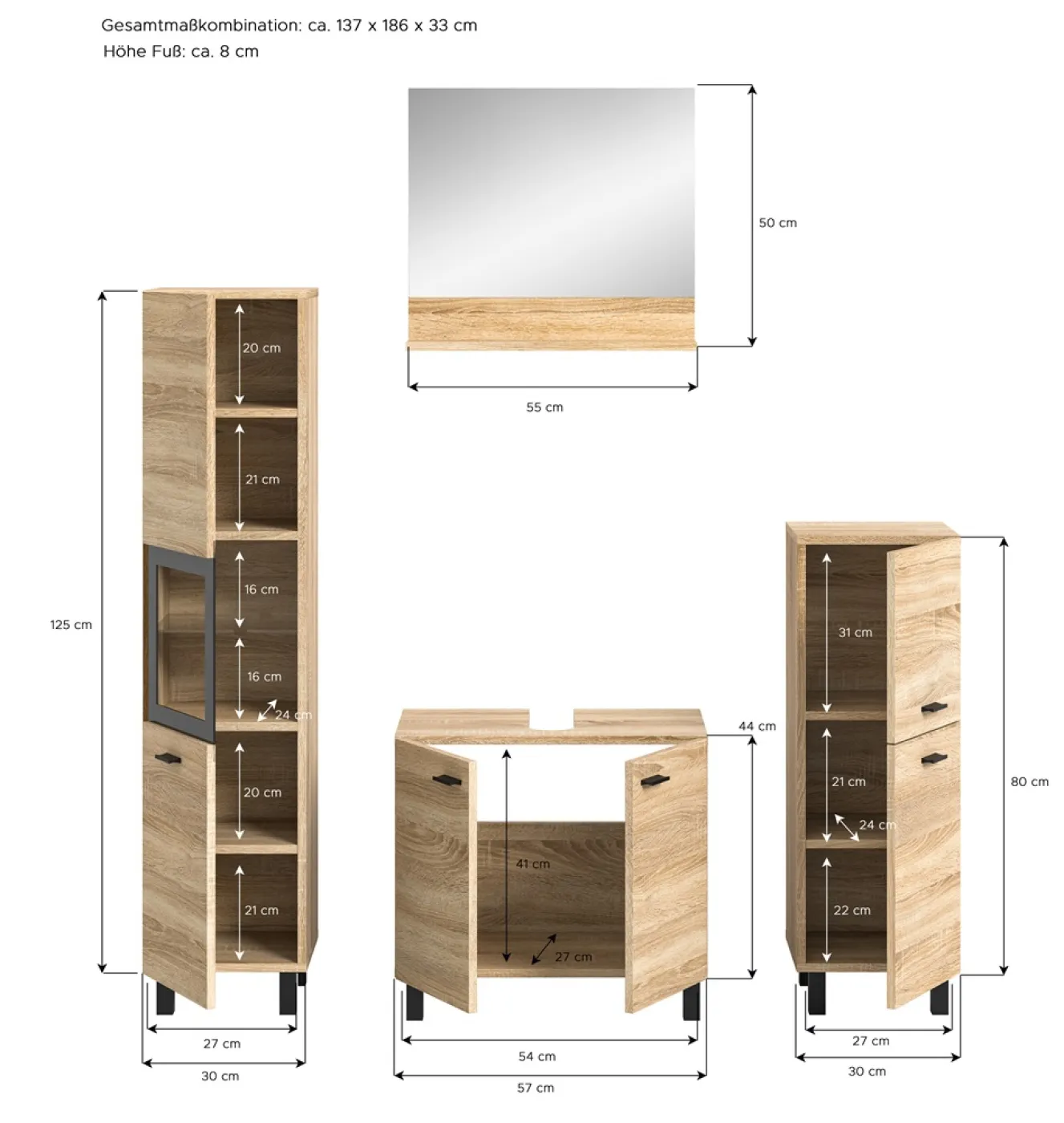 Badezimmer Set Boston 4 | 4-teilig | Eiche Sonoma