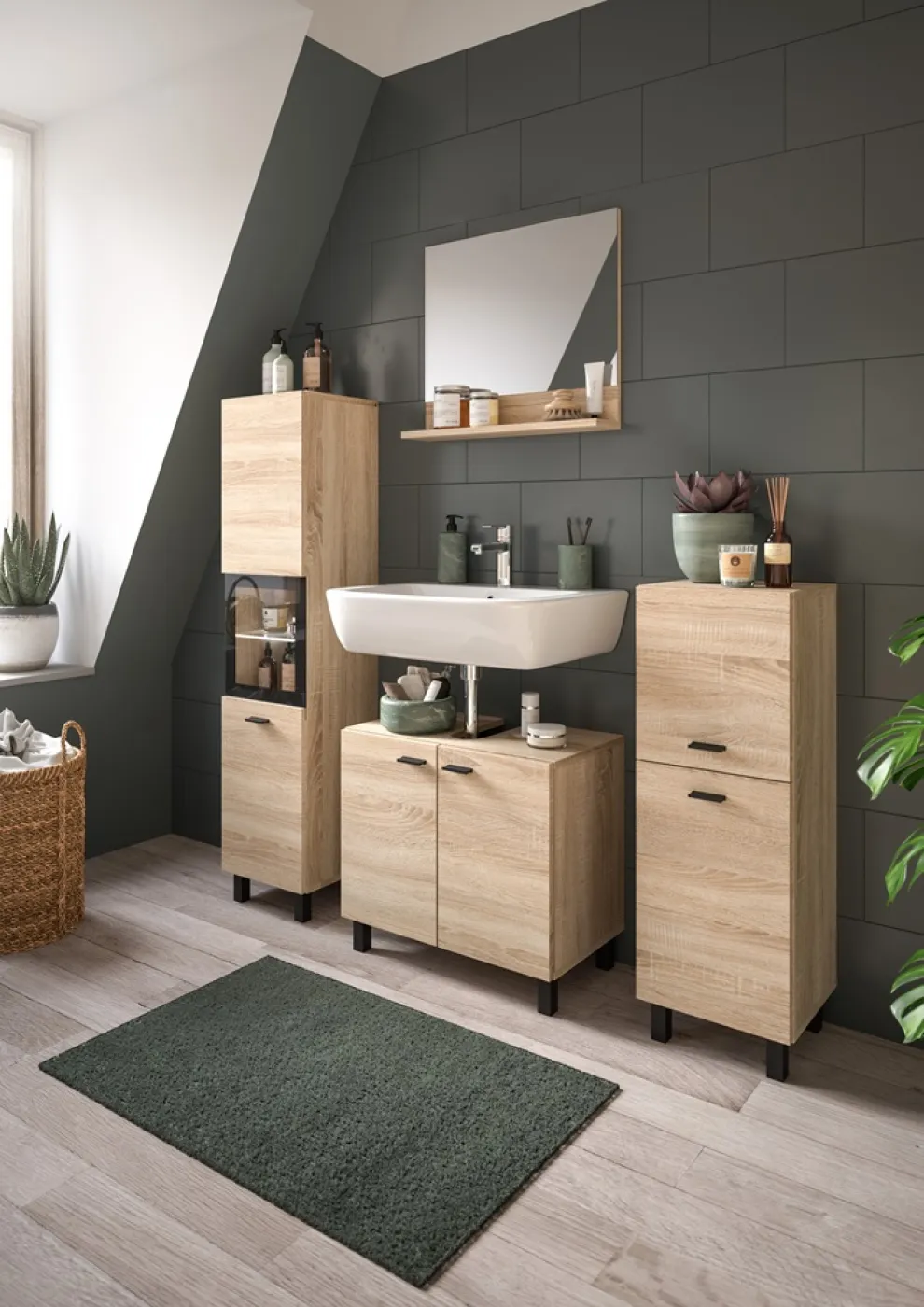 Badezimmer Set Boston 4 | 4-teilig | Eiche Sonoma | ohne Aufsatzleuchte