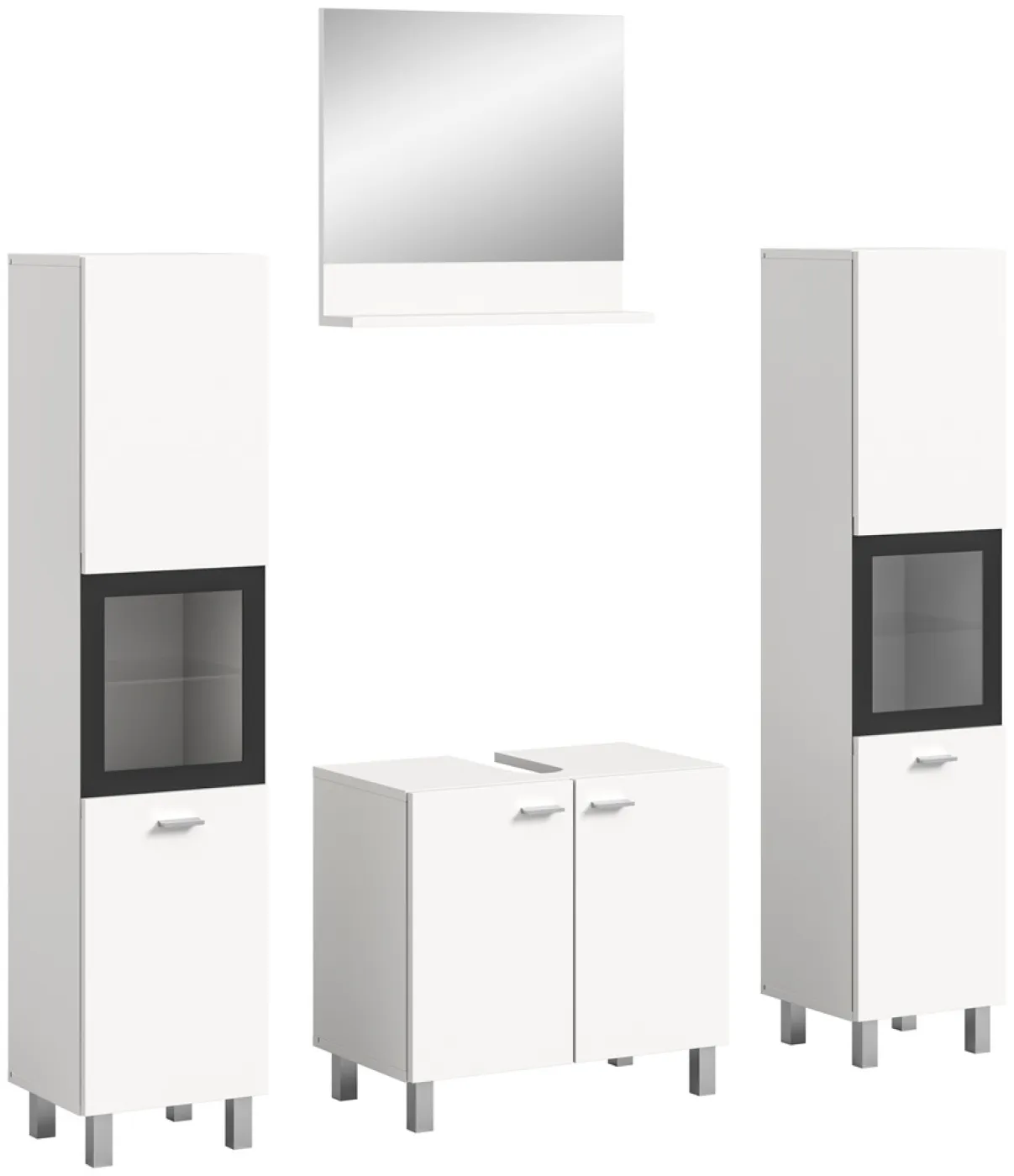 Badezimmer Set Boston 4 | 4-teilig | weiß | mit Aufsatzleuchte & Glasbodenclip