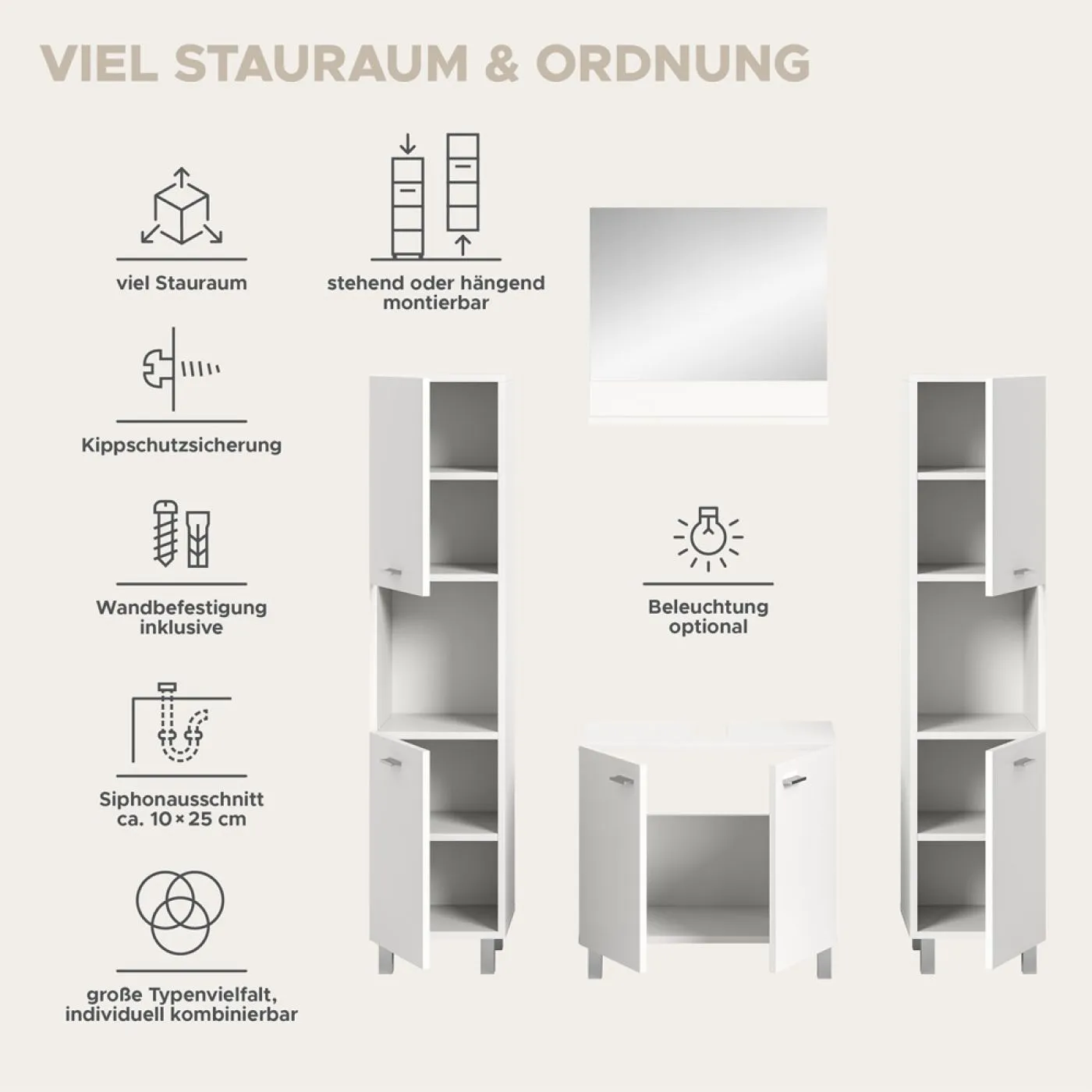 Badezimmer Set Boston | 4-teilig | weiß