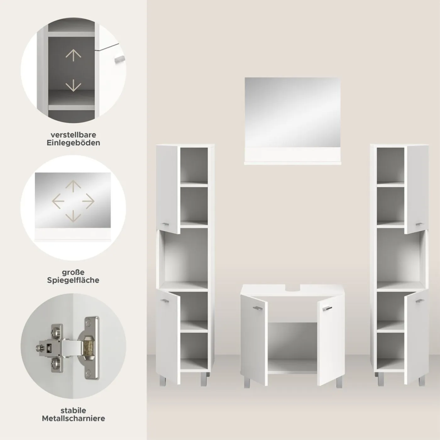 Badezimmer Set Boston | 4-teilig | weiß