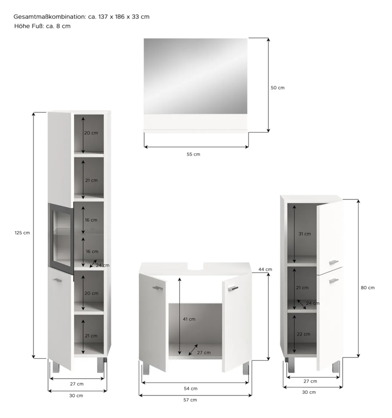 Badezimmer Set Boston 5 | 4-teilig | weiß