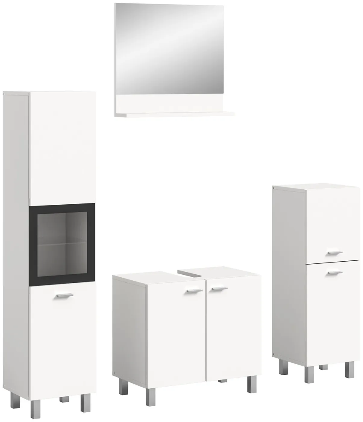 Badezimmer Set Boston 5 | 4-teilig | weiß | mit Aufsatzleuchte & Glasbodenclip