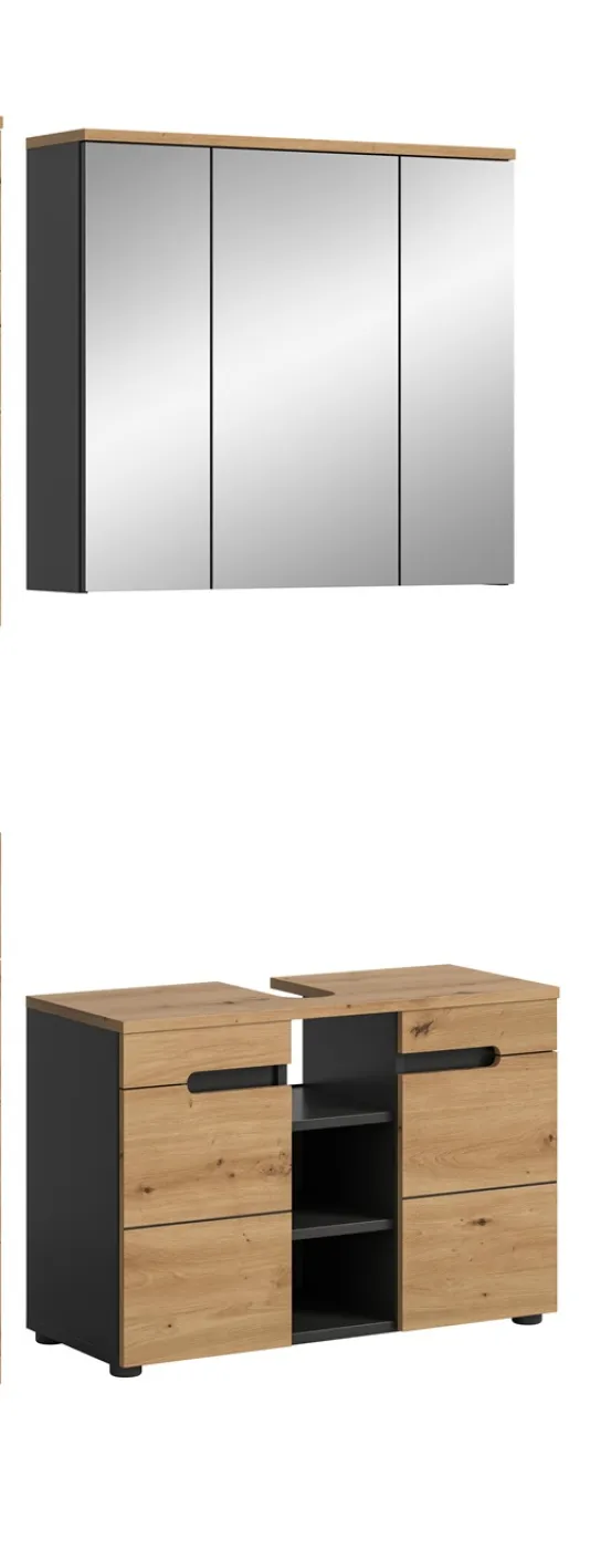 Badezimmer Set Canu 2 | 2-teilig | Artisan Eiche / Basalt grau | mit Aufsatzleuchte