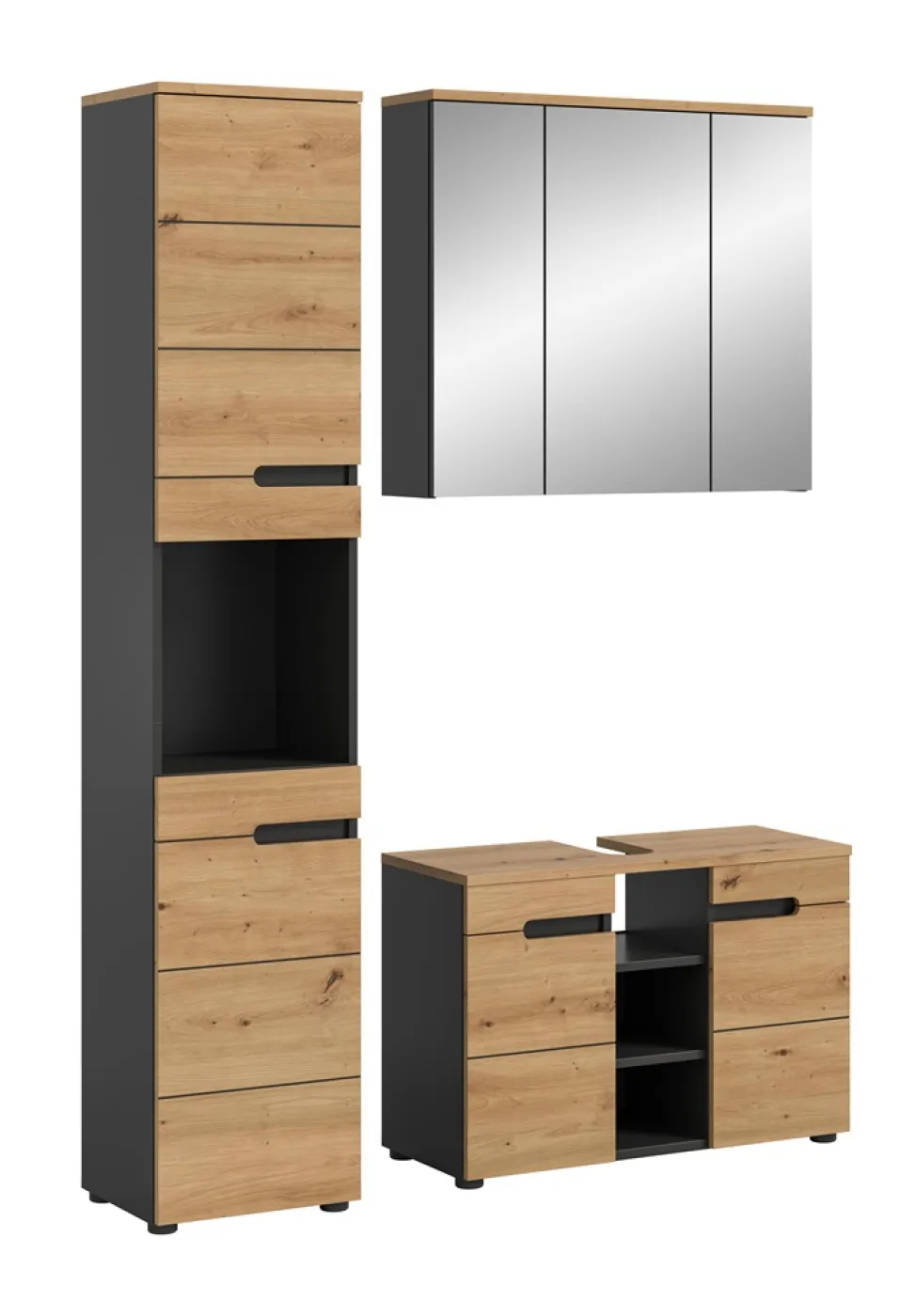 Badezimmer Set Canu 2 | 3-teilig | Artisan Eiche / Basalt grau | optional Beleuchtung
