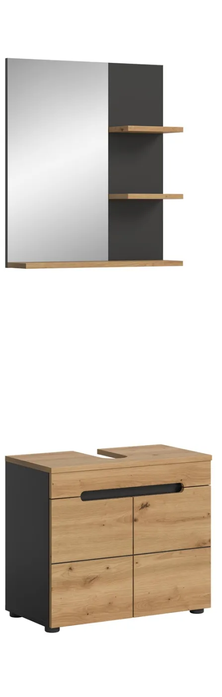 Badezimmer Set Canu | 2-teilig | Artisan Eiche / Basalt grau | mit Aufsatzleuchte