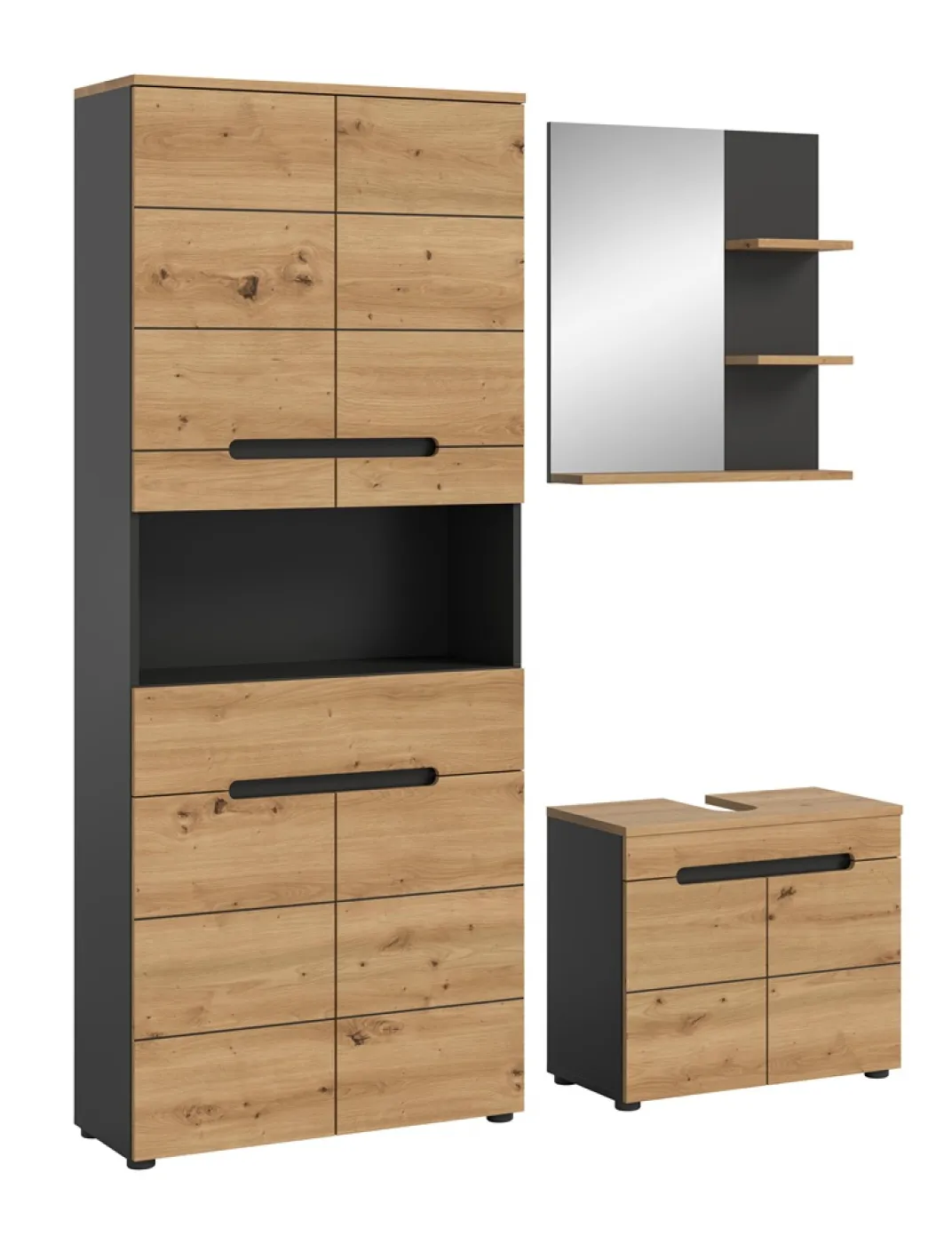Badezimmer Set Canu 3 | 3-teilig | Artisan Eiche / Basalt grau | optional Beleuchtung