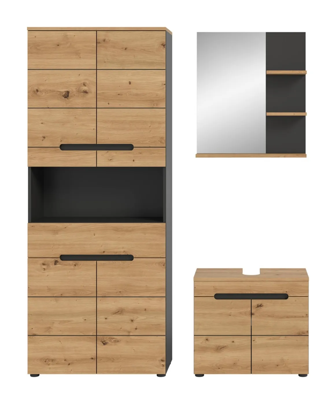 Badezimmer Set Canu 3 | 3-teilig | Artisan Eiche / Basalt grau | optional Beleuchtung