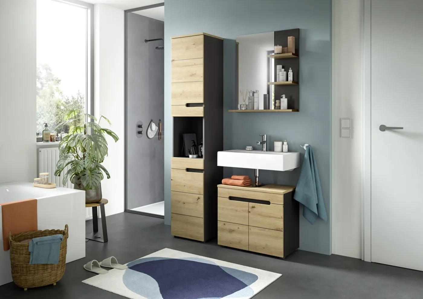 Badezimmer Set Canu | 3-teilig | Artisan Eiche / Basalt grau | ohne Aufsatzleuchte