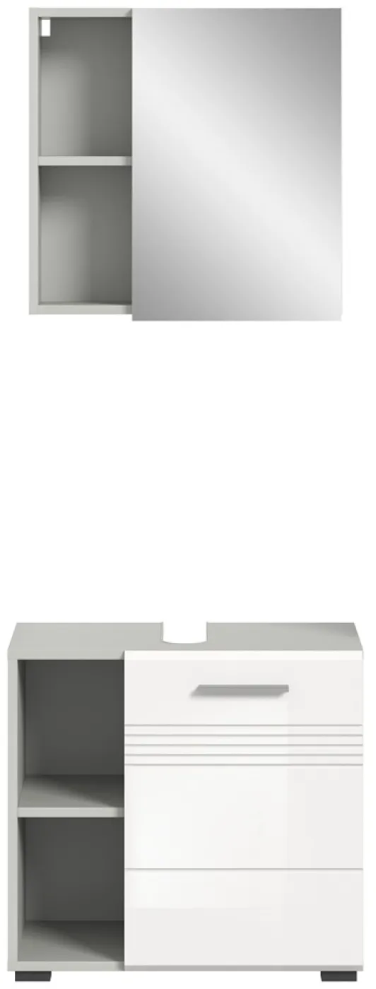 Badezimmer-Set Copa 1 | 2-teilig | grau / weiß Hochglanz mit Aufsatzleuchte