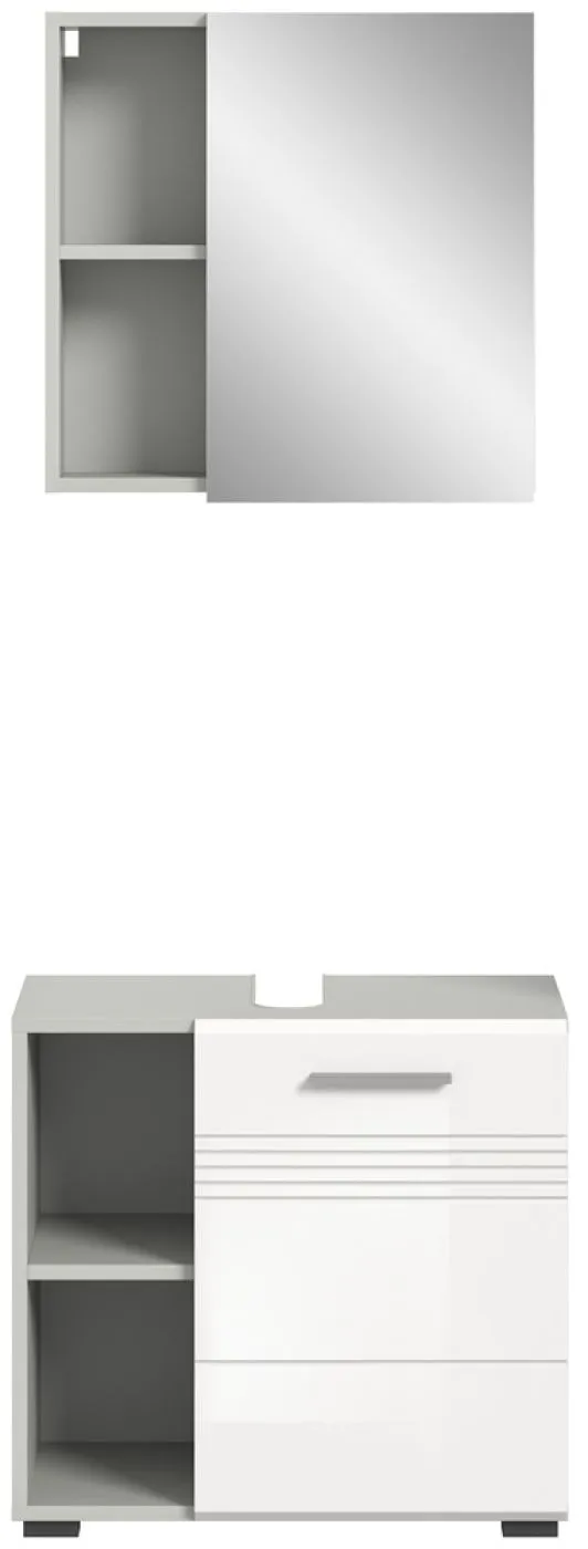 Badezimmer-Set Copa 1 | 2-teilig | grau / weiß Hochglanz mit Aufsatzleuchte