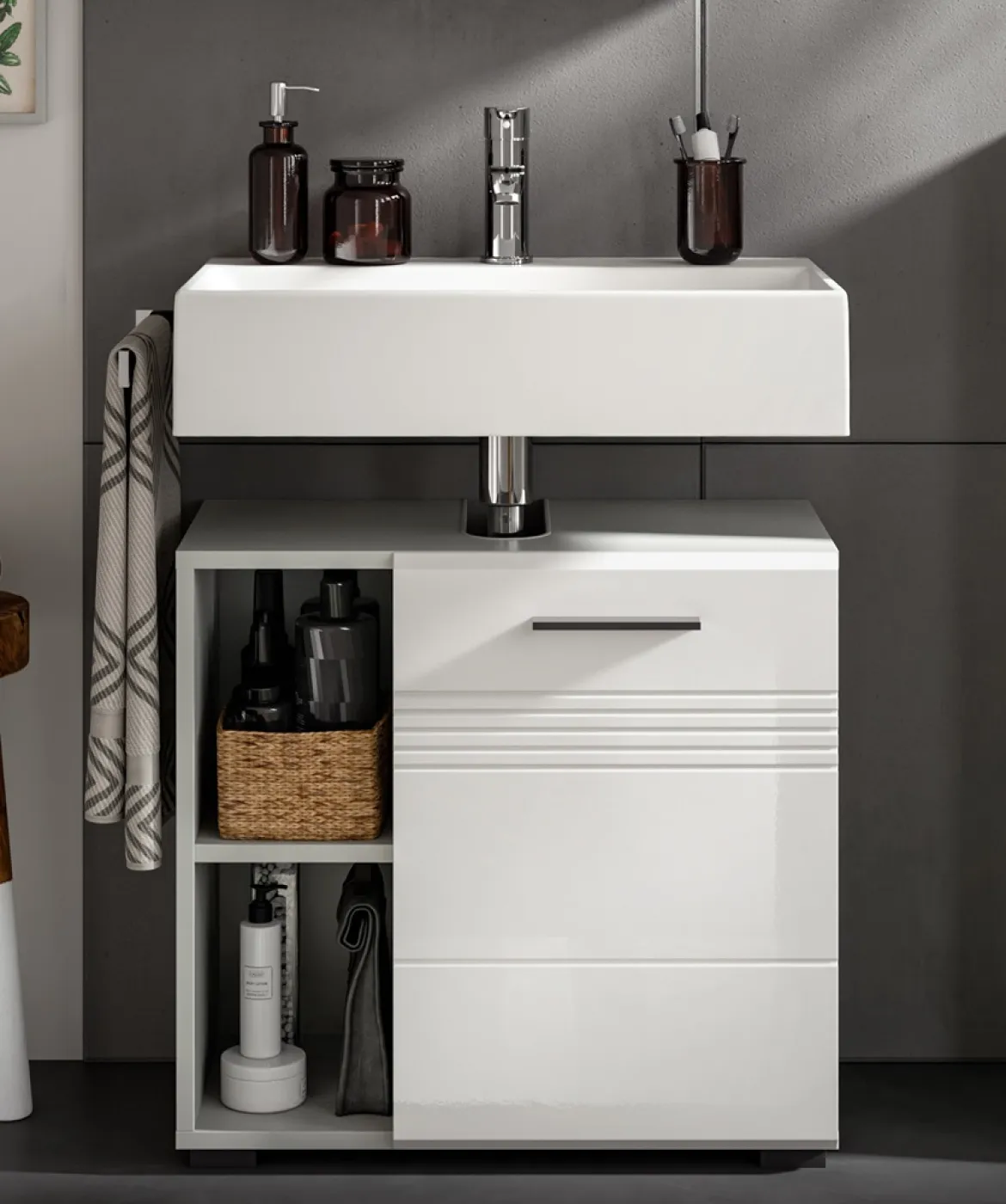 Badezimmer-Set Copa 1 | 2-teilig | grau / weiß Hochglanz ohne Aufsatzleuchte