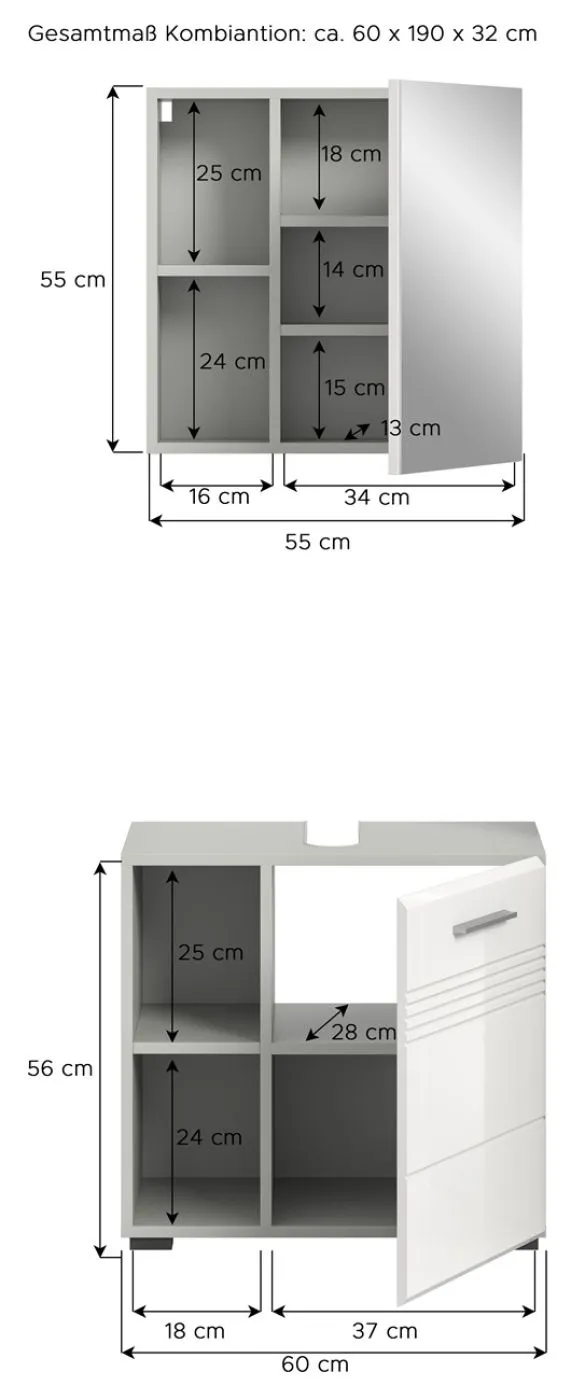 Badezimmer-Set Copa 1 | 2-teilig | grau / weiß Hochglanz ohne Aufsatzleuchte