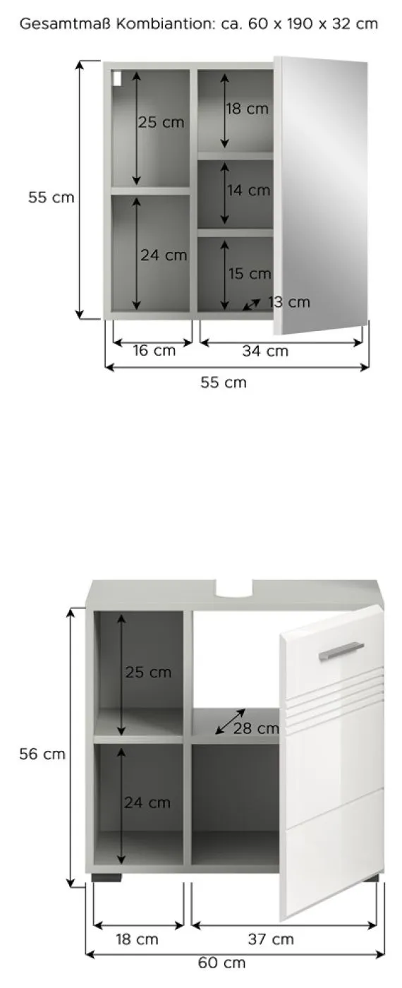 Badezimmer-Set Copa 1 | 2-teilig | grau / weiß Hochglanz ohne Aufsatzleuchte