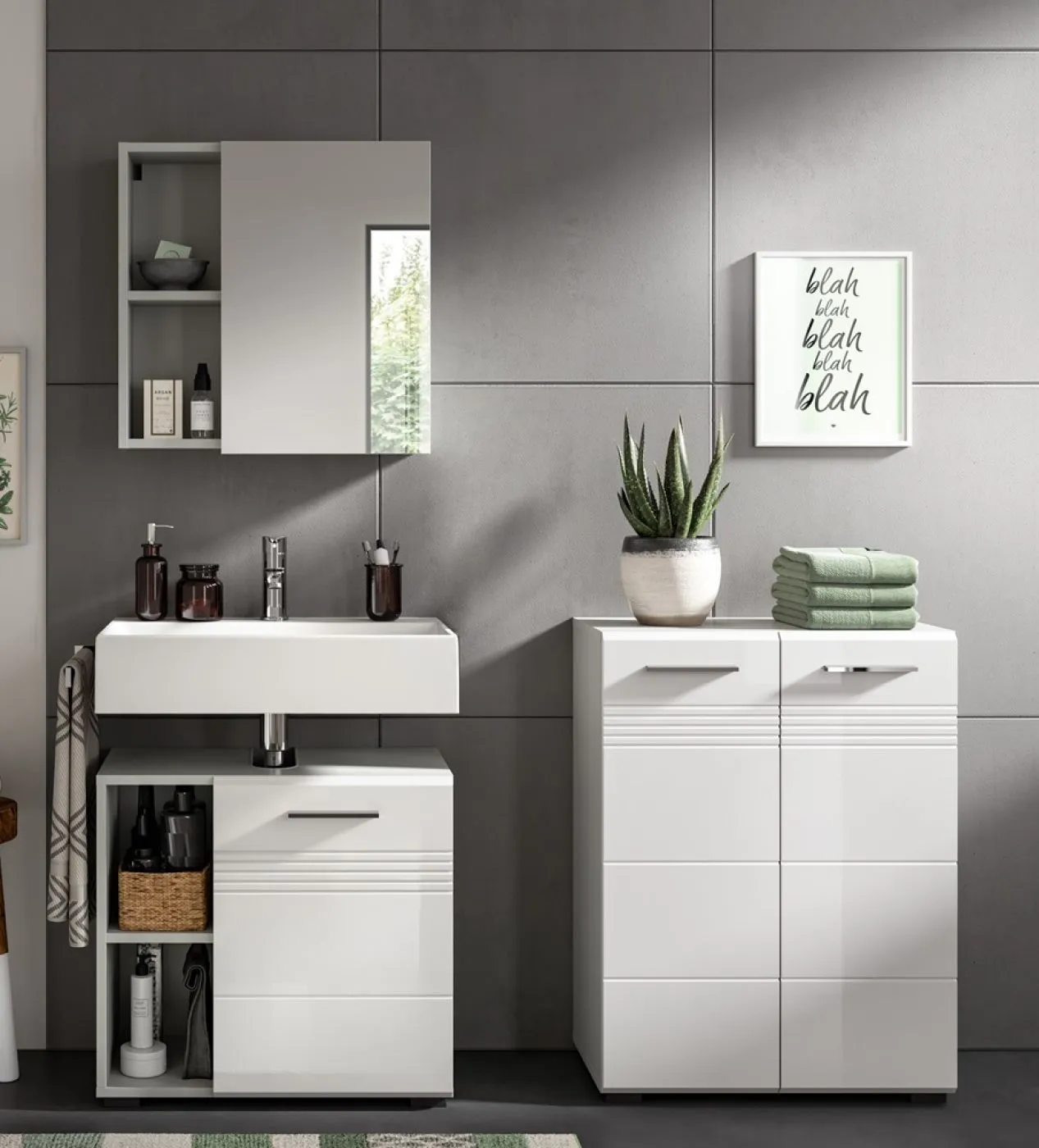 Badezimmer-Set Copa 1 | 2-teilig | grau / weiß Hochglanz ohne Aufsatzleuchte