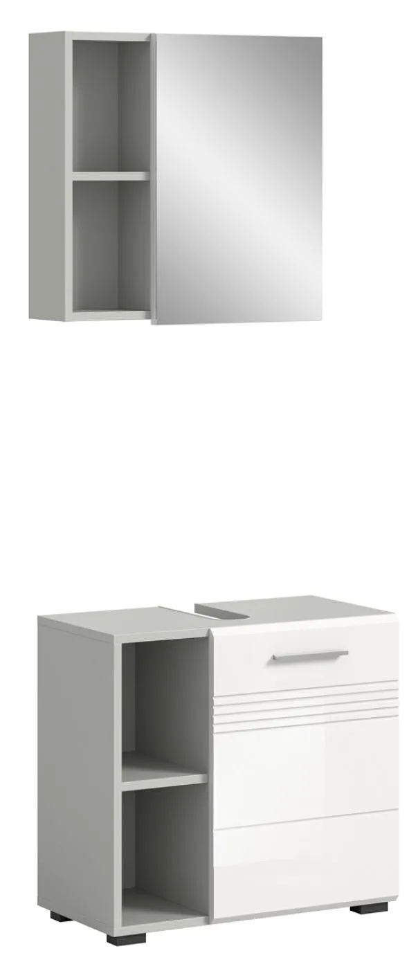 Badezimmer-Set Copa 1 | 2-teilig | grau / weiß Hochglanz ohne Aufsatzleuchte