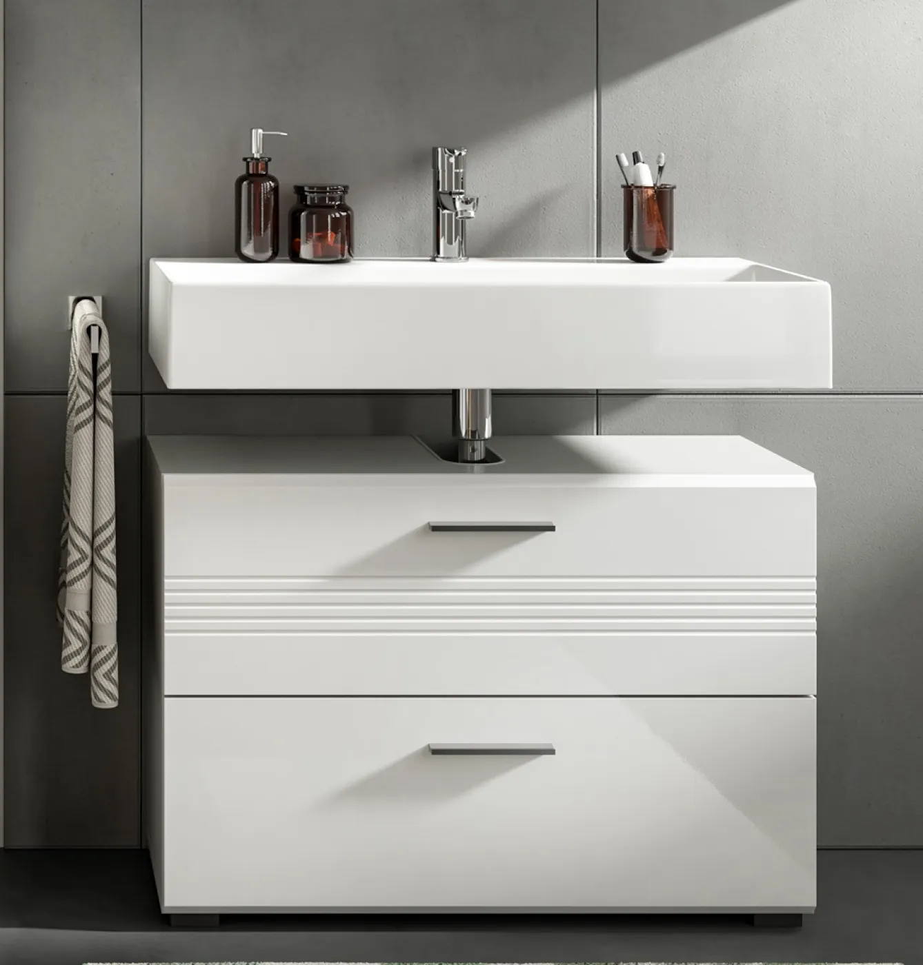 Badezimmer-Set Copa 2 | 2-teilig | grau / weiß Hochglanz ohne Aufsatzleuchte