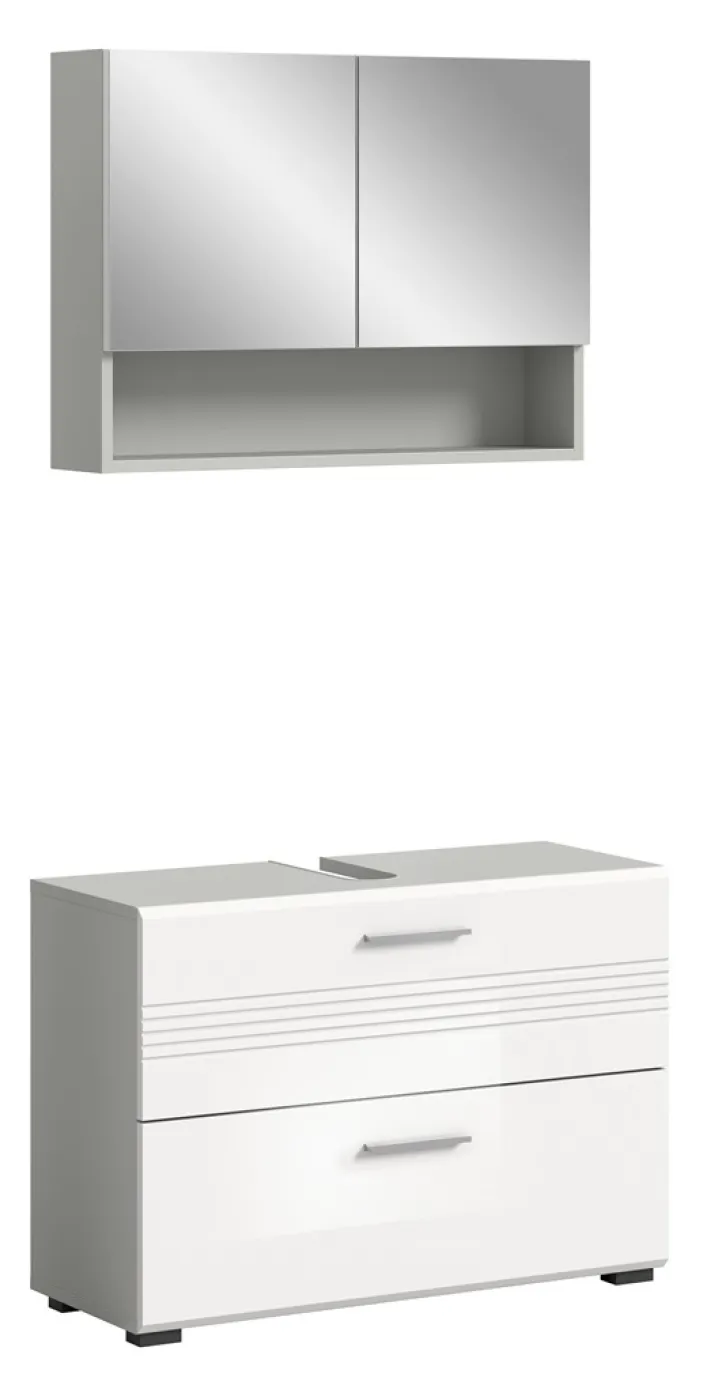 Badezimmer-Set Copa 2 | 2-teilig | grau / weiß Hochglanz ohne Aufsatzleuchte