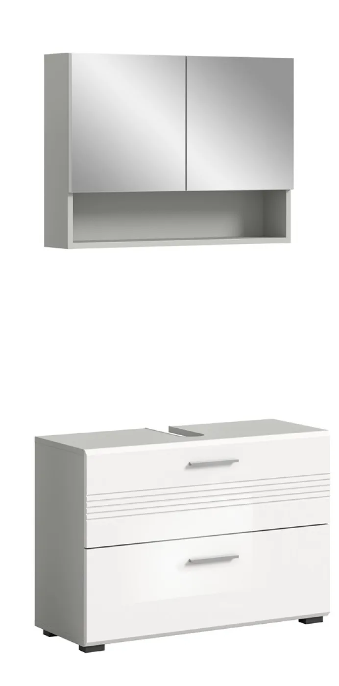 Badezimmer-Set Copa 2 | 2-teilig | grau / weiß Hochglanz ohne Aufsatzleuchte
