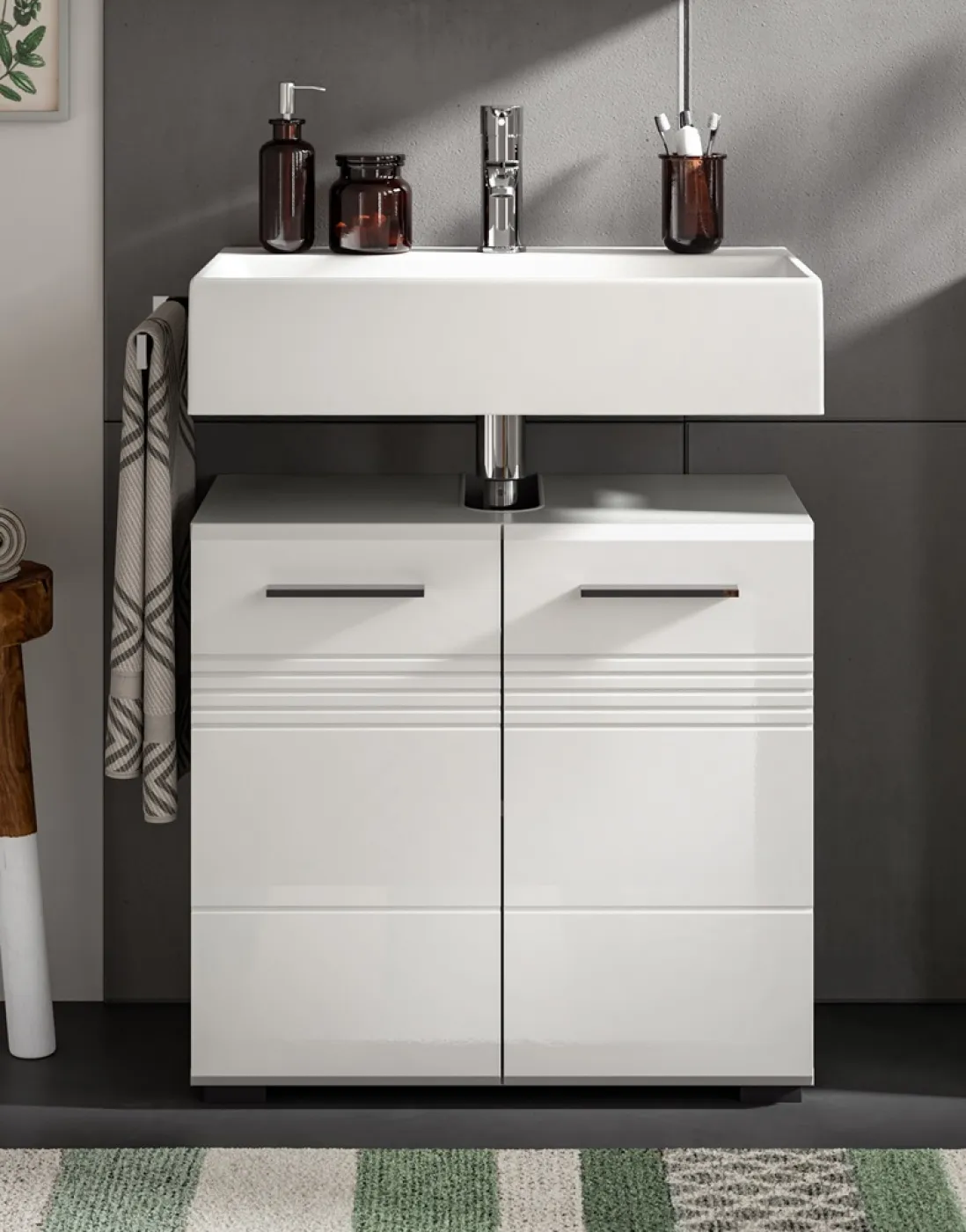 Badezimmer-Set Copa | 2-teilig | grau / weiß Hochglanz ohne Aufsatzleuchte