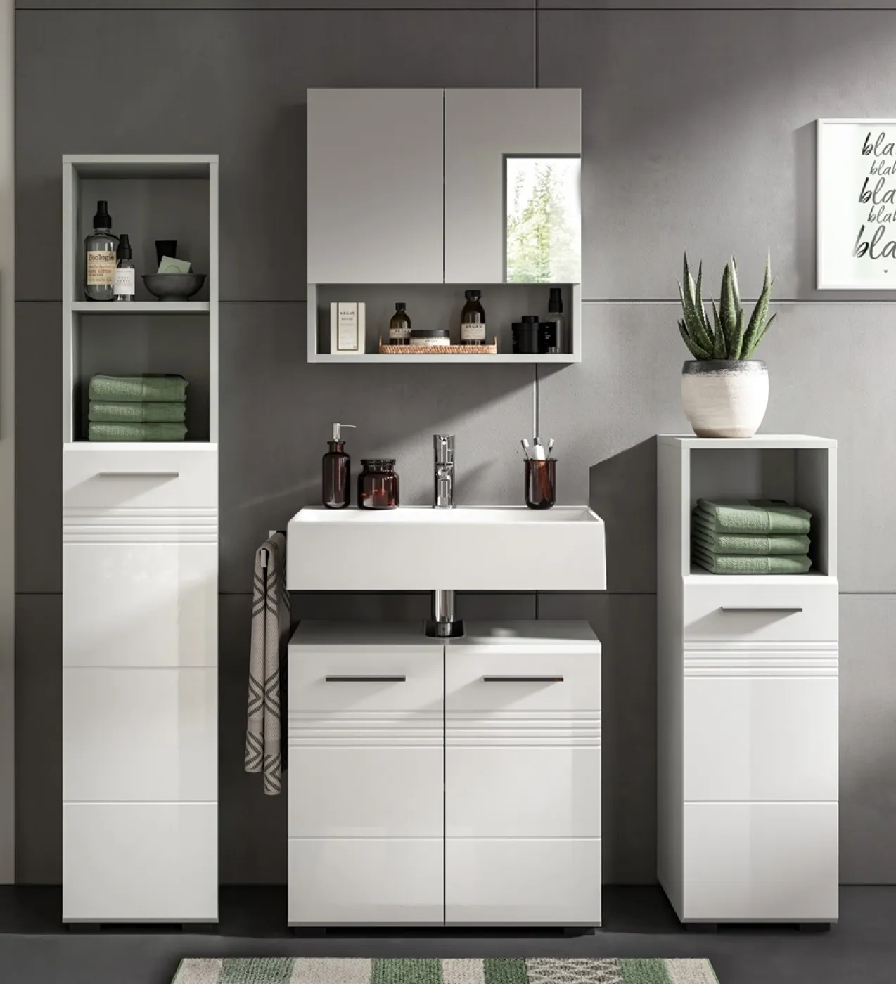 Badezimmer-Set Copa | 2-teilig | grau / weiß Hochglanz ohne Aufsatzleuchte