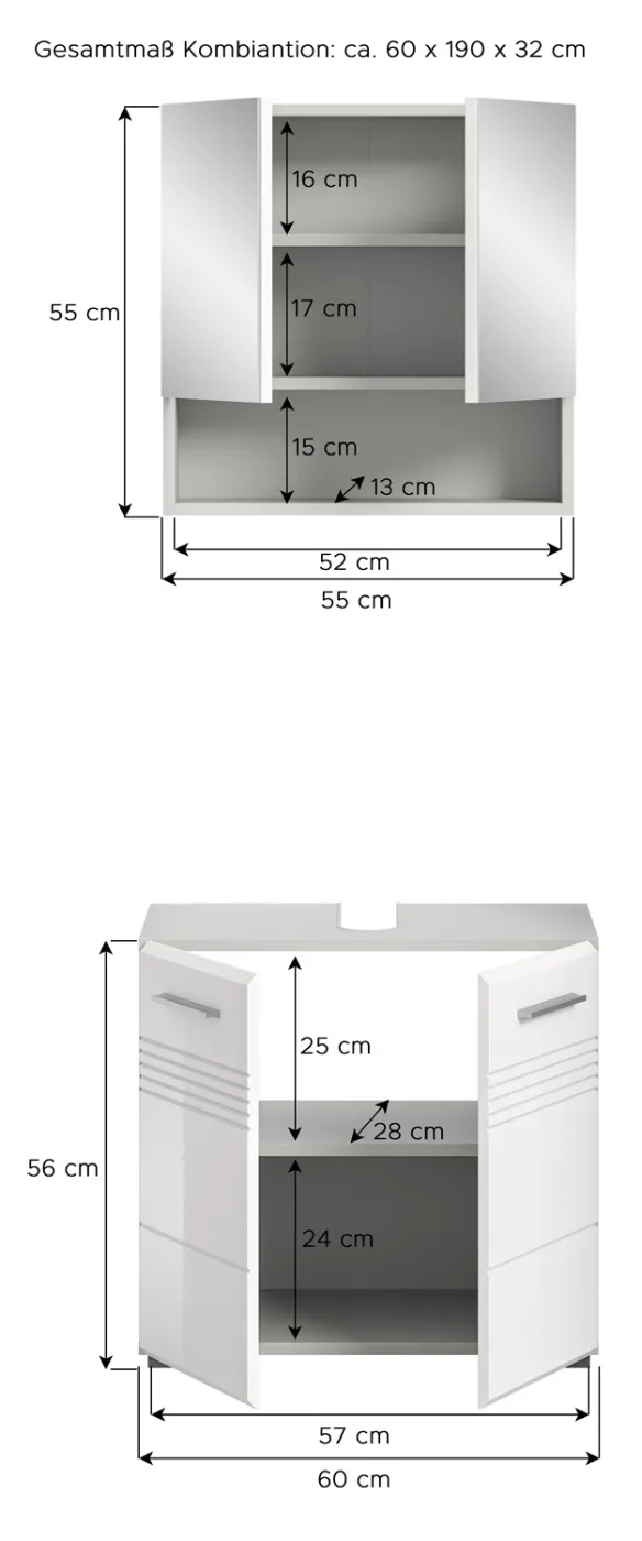 Badezimmer-Set Copa | 2-teilig | grau / weiß Hochglanz ohne Aufsatzleuchte