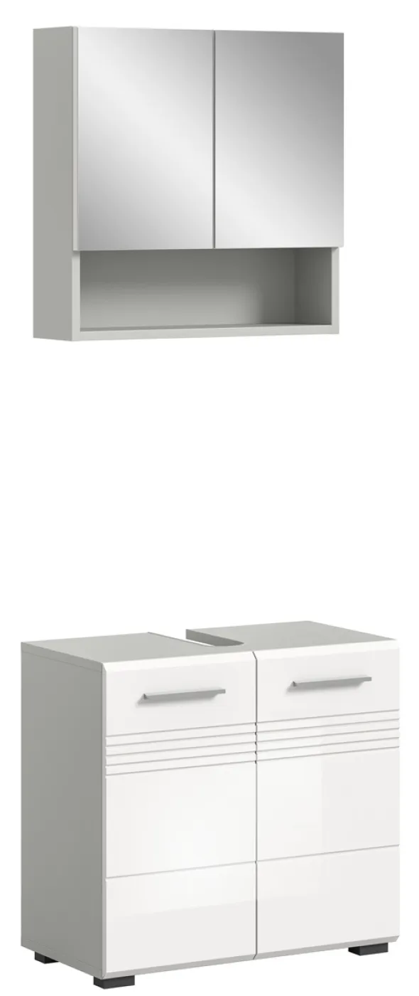 Badezimmer-Set Copa | 2-teilig | grau / weiß Hochglanz ohne Aufsatzleuchte