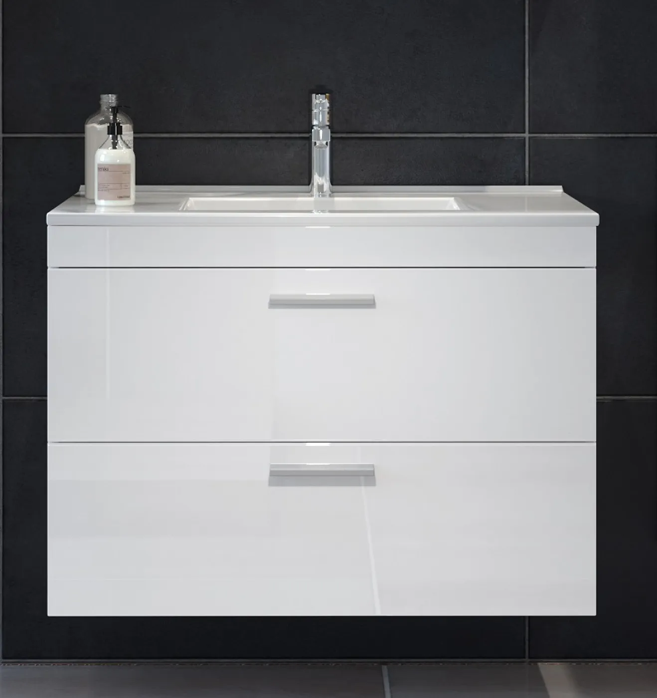 Badezimmer Set Devon | inkl. Waschbecken | weiß Hochglanz | 3-teilig ohne Aufsatzleuchte