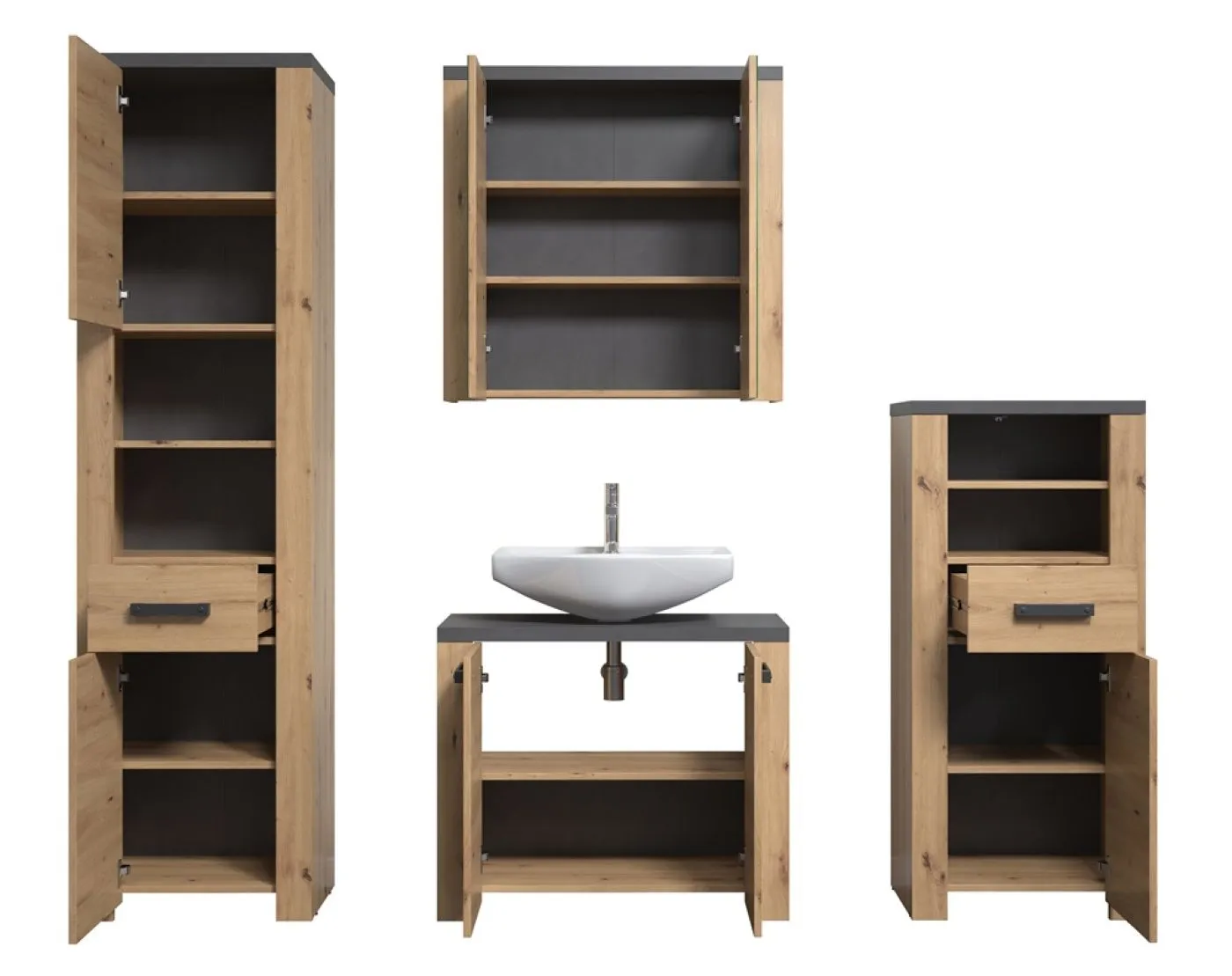 Badezimmer-Set Follow | Artisan Eiche / Matera grau | 4-teilig ohne
