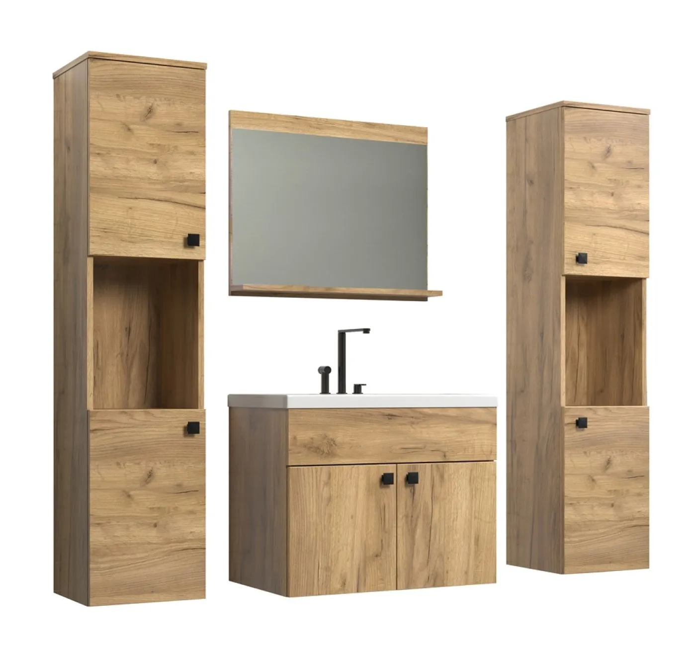 Badezimmer Set Haven | inkl. Waschbecken | Eiche Kraft Gold | 4-teilig