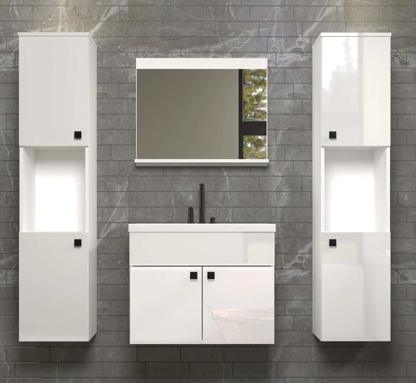 Badezimmer Set Haven | inkl. Waschbecken | weiß | 4-teilig