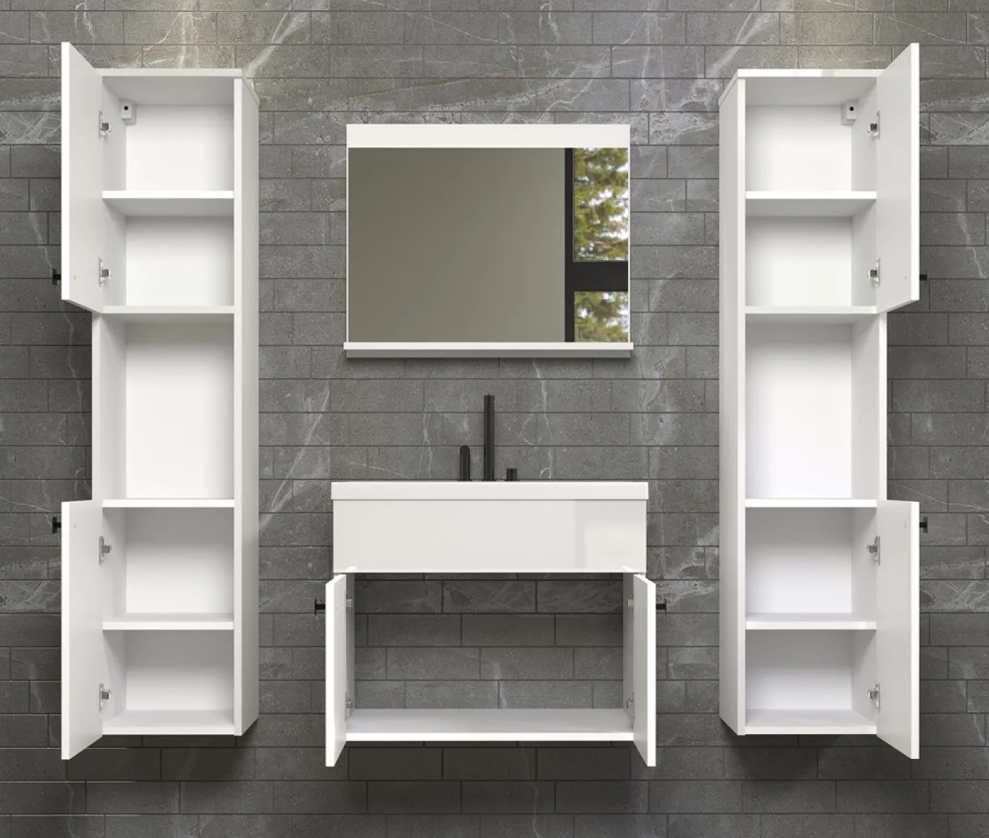 Badezimmer Set Haven | inkl. Waschbecken | weiß | 4-teilig