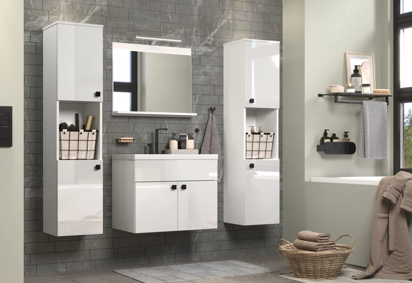 Badezimmer Set Haven | inkl. Waschbecken | weiß | 4-teilig