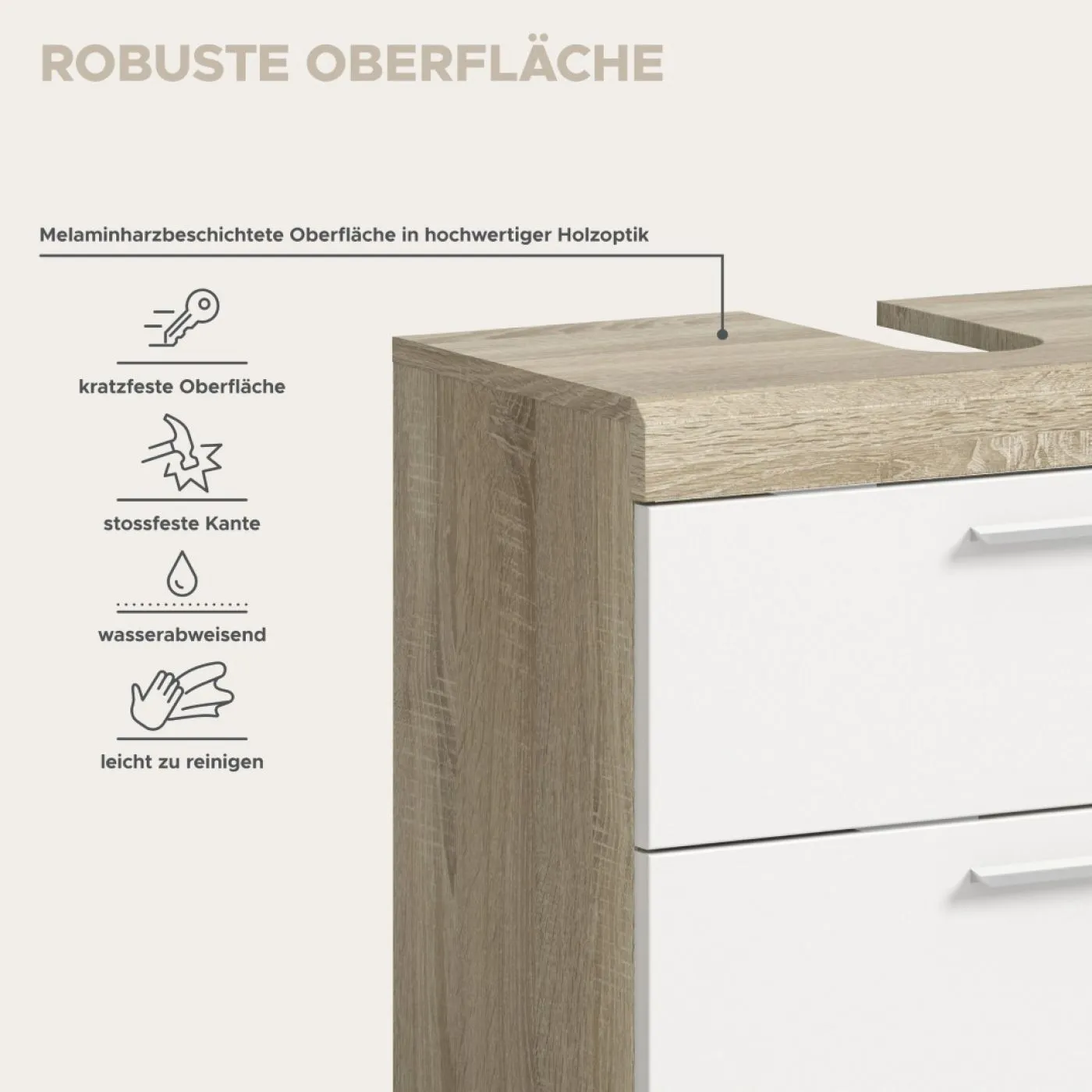 Badezimmer-Set Lambada 7 | weiß Hochglanz / Sonoma Eiche hell | 4-teilig | mit Aufsatzleuchte