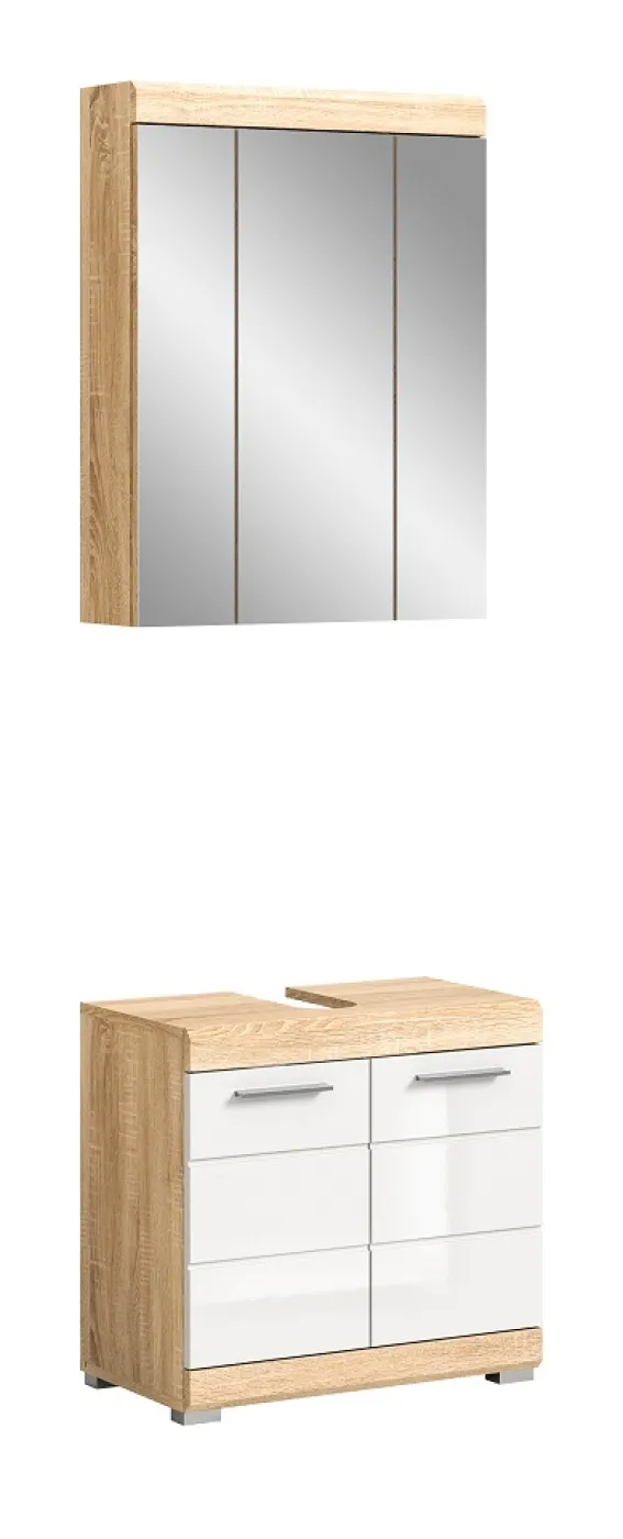 Badezimmer-Set Lambada | weiß Hochglanz / Sonoma Eiche hell | 2-teilig