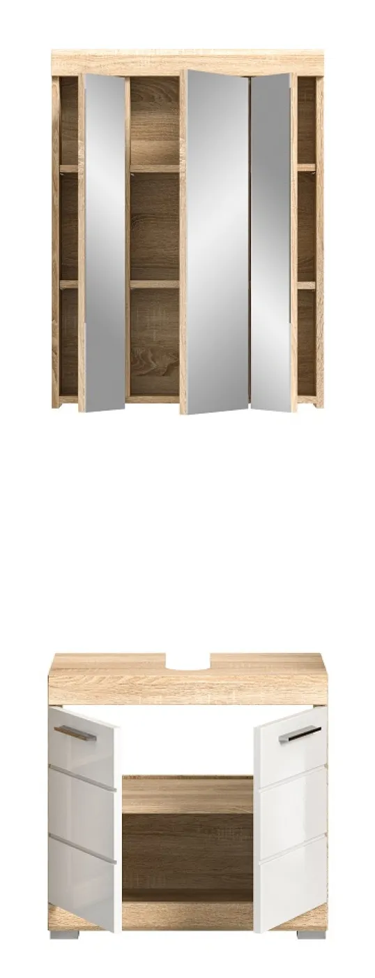 Badezimmer-Set Lambada | weiß Hochglanz / Sonoma Eiche hell | 2-teilig