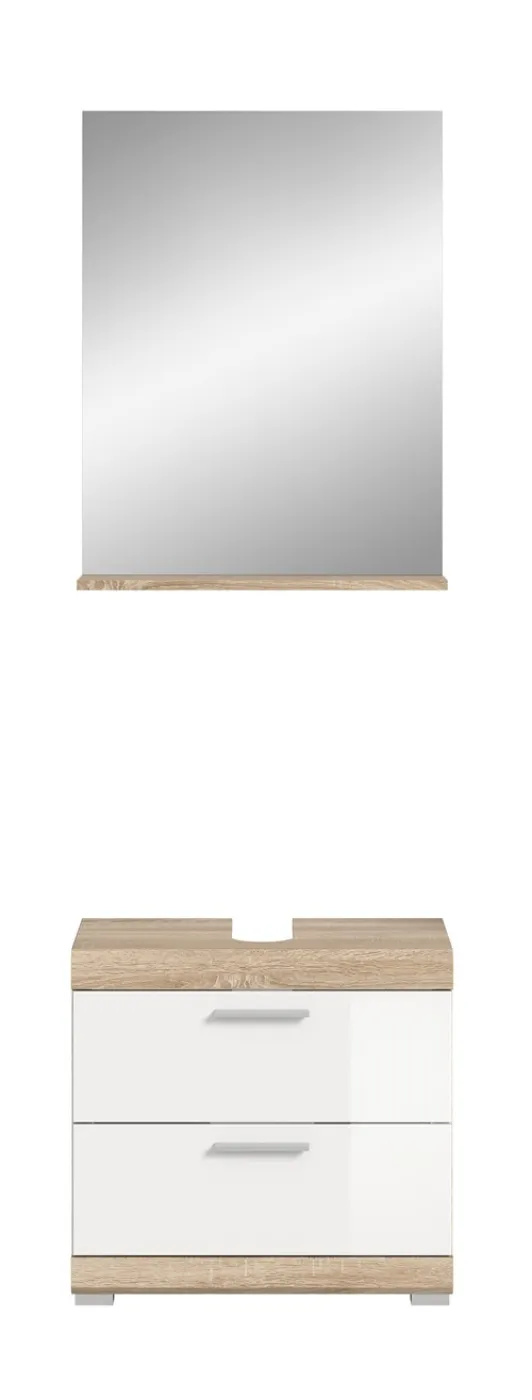 Badezimmer-Set Lambada 4 | weiß Hochglanz / Sonoma Eiche hell | 2-teilig | ohne Aufsatzleuchte