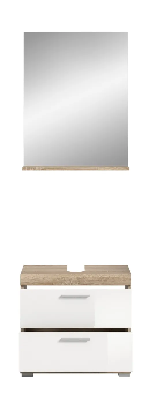 Badezimmer-Set Lambada 4 | weiß Hochglanz / Sonoma Eiche hell | 2-teilig | optional Beleuchtung
