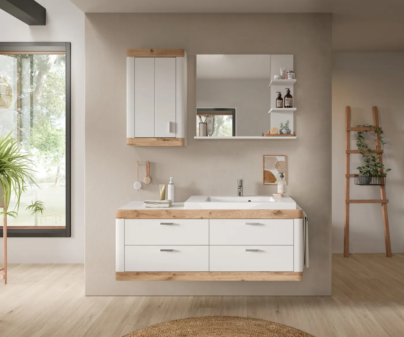 Badezimmer Set Laredo | Nox Oak / weiß | 3-teilig ohne Handtuchhalter