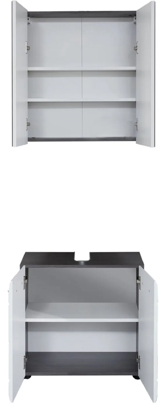 Badezimmer-Set Line | weiß Hochglanz / Sardegna Rauchsilber | 2-teilig ohne Aufsatzleuchte