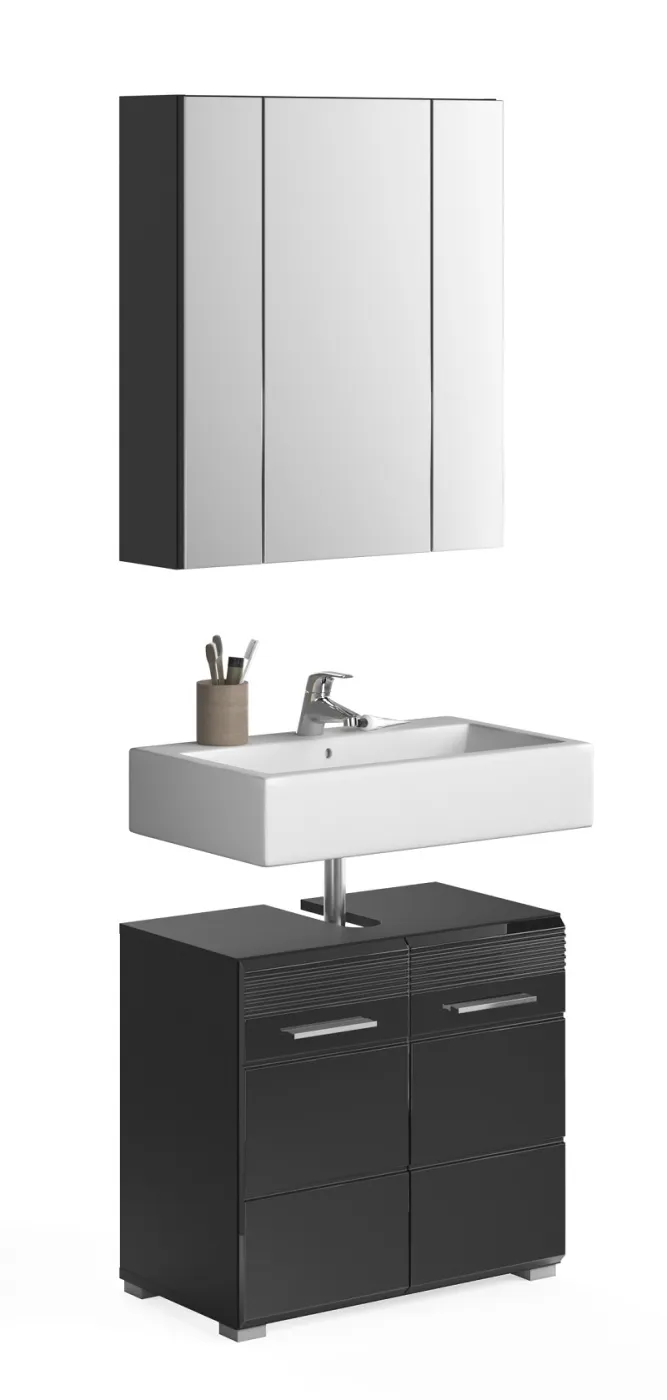 Badezimmer-Set Linus | schwarz Hochglanz | 2-teilig ohne Aufsatzleuchte
