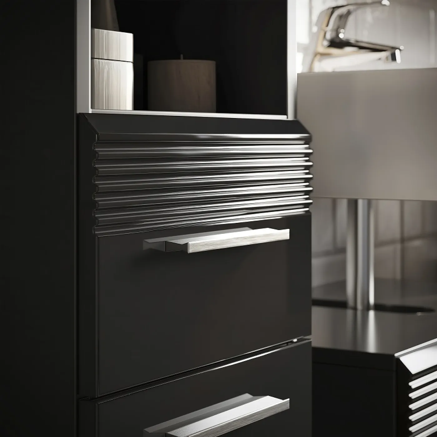 Badezimmer Set Linus | schwarz Hochglanz | 3-teilig