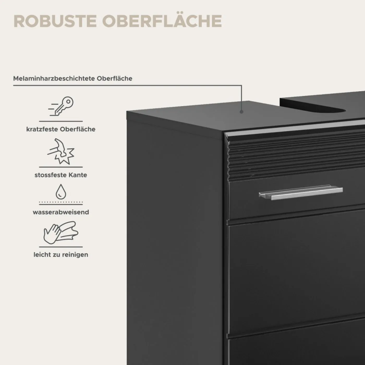 Badezimmer Set Linus | schwarz Hochglanz | 3-teilig