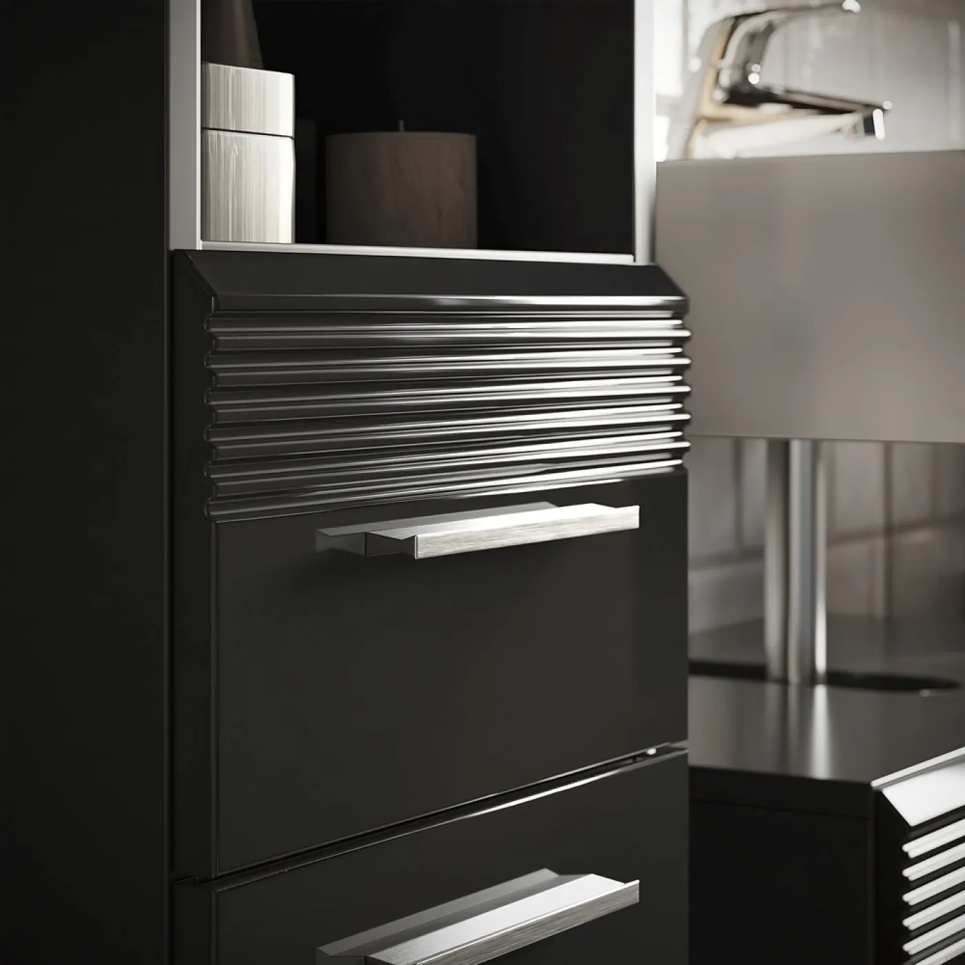 Badezimmer Set Linus | schwarz Hochglanz | 3-teilig ohne Aufsatzleuchte