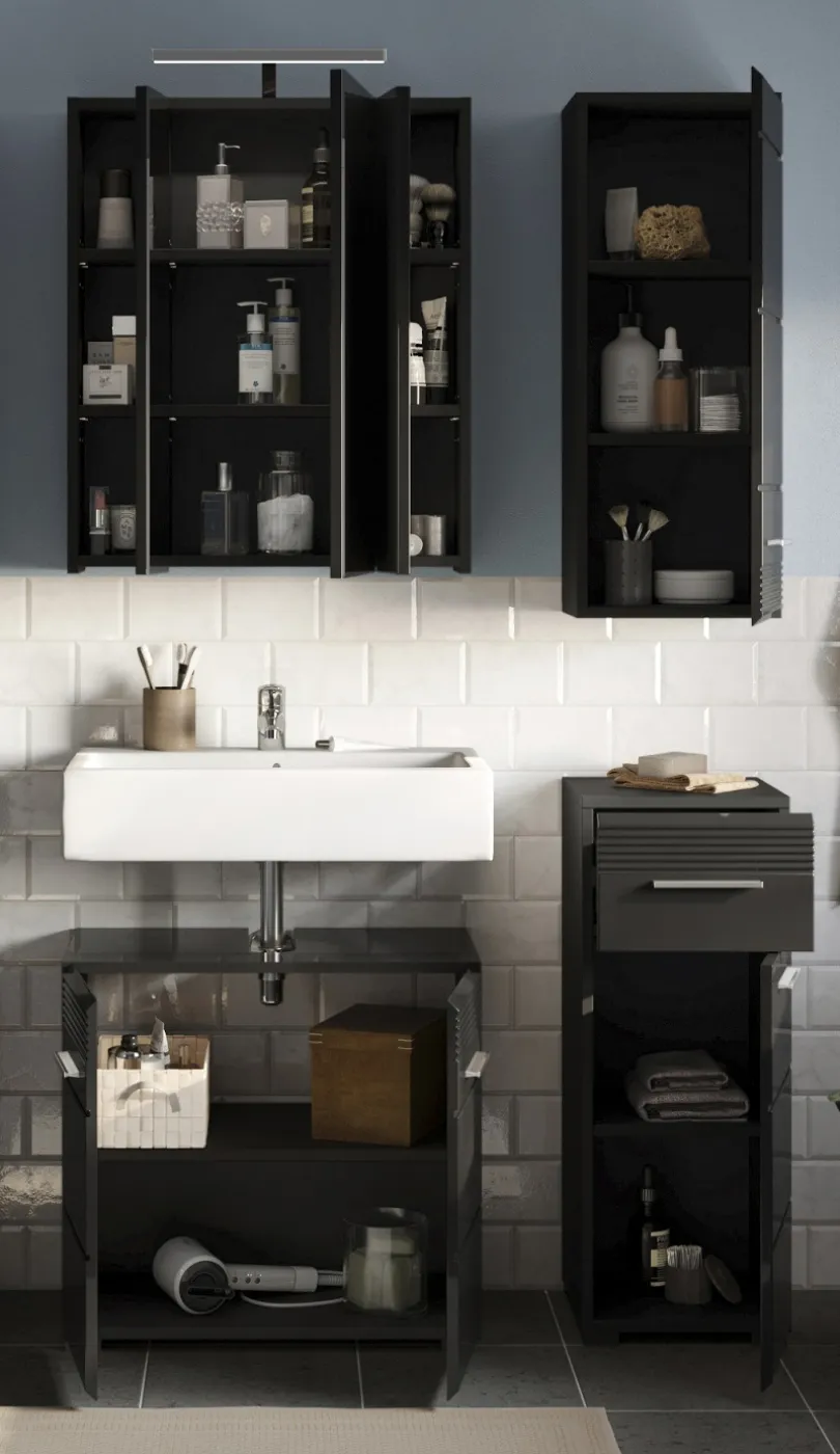 Badezimmer-Set Linus | schwarz Hochglanz | 4-teilig